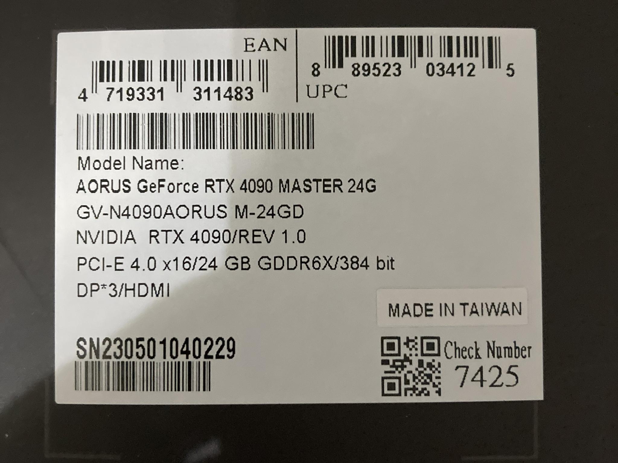 Used Like New Still in Warranty Gigabyte AORUS GeForce RTX 4090 MASTER 24G