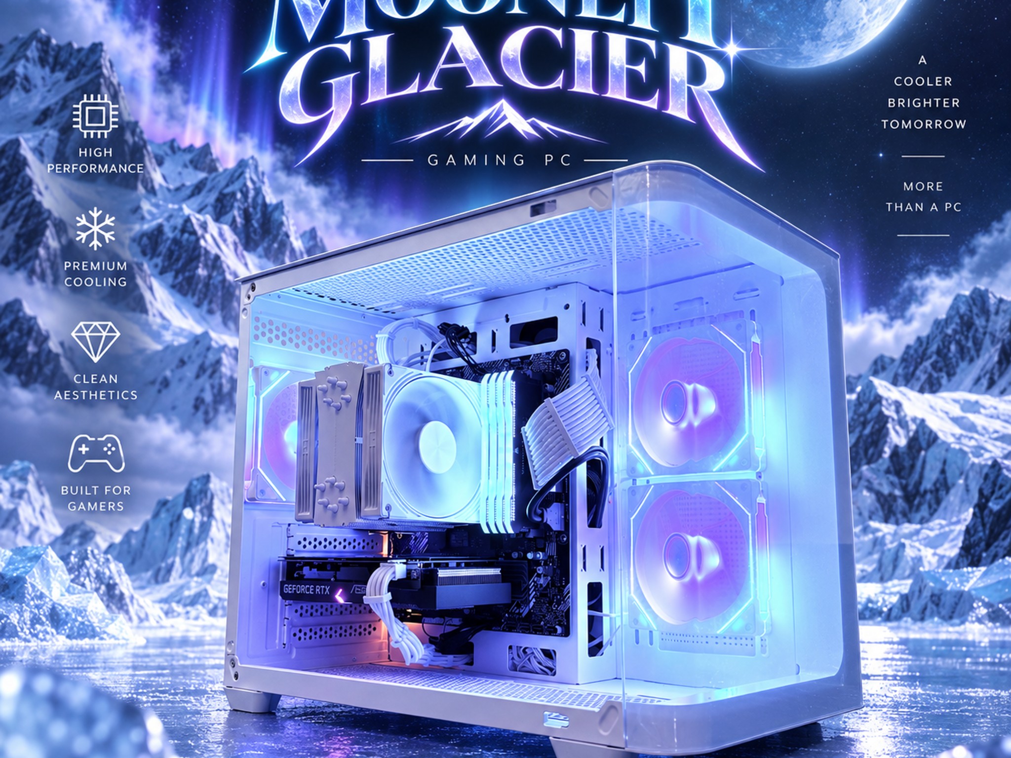 🌕"Moonlit Glacier"❄️ | 1440p Gaming | Ryzen 7 5800X | RTX 3060 12GB | 32GB Ram | 1TB+1GB Dram SSD