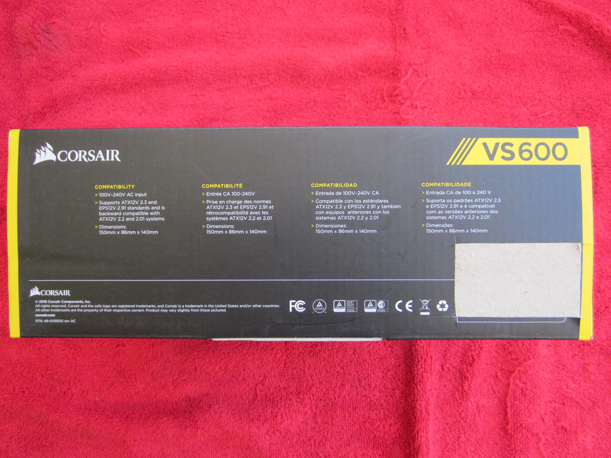 NEW! CORSAIR VS600 80 PLUS 600W Power Supply