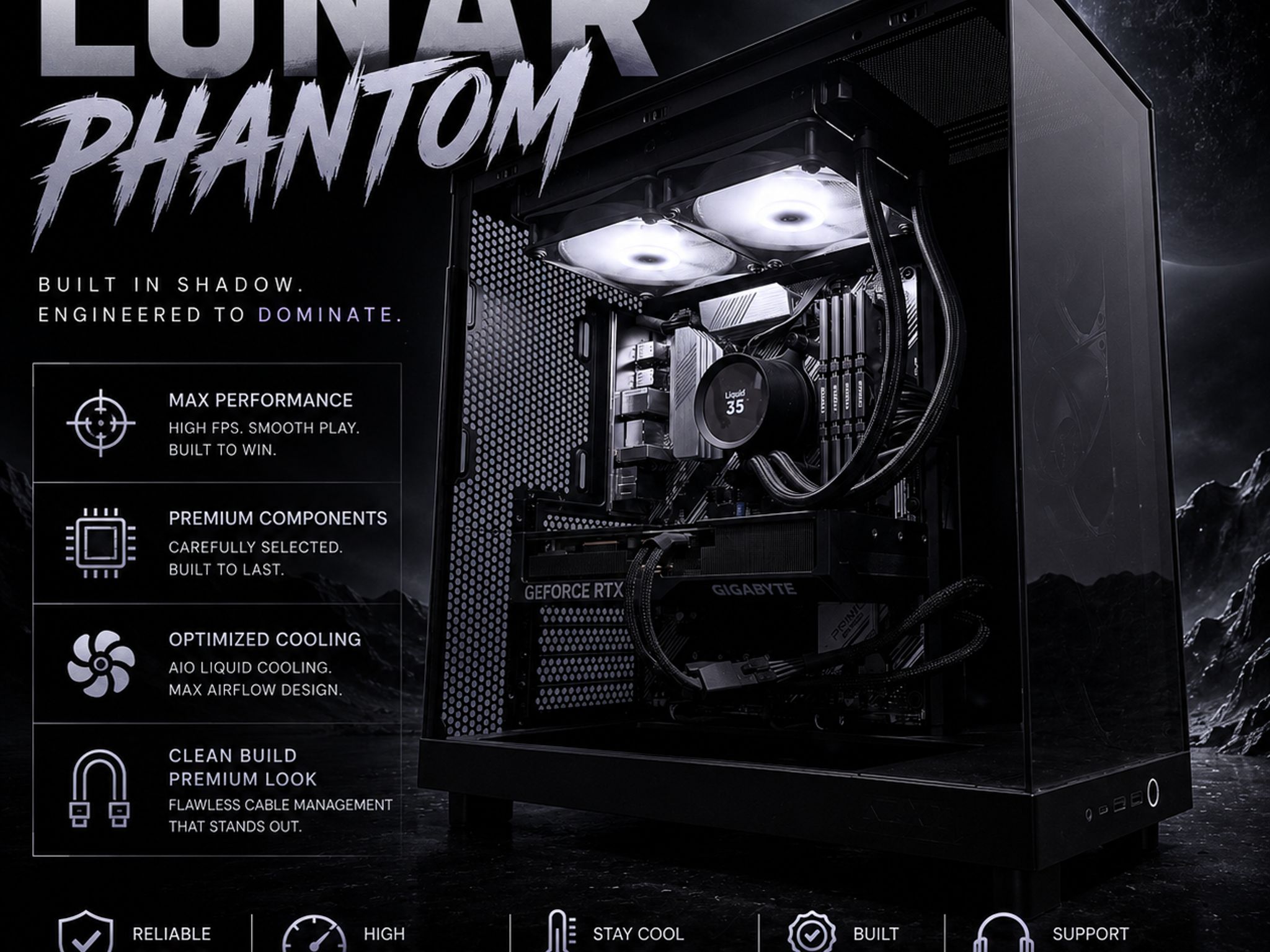 🌕"Lunar Phantom "⚫️| 4k Gaming | Ryzen 9 5950X | RTX 4070 Ti | 40GB  Ram | 2TB NVMe Storage