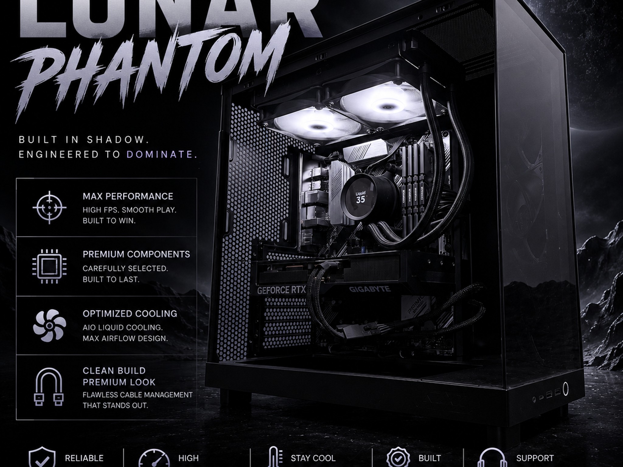 🌕"Lunar Phantom "⚫️| 4k Gaming | Ryzen 9 5950X | RTX 4070 Ti | 48GB  Ram | 2TB NVMe Storage