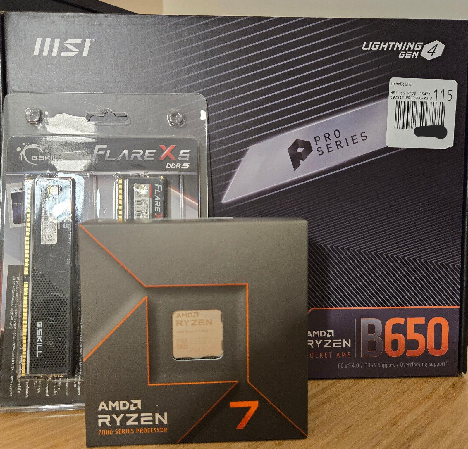 AMD Ryzen 7 7700X, MSI B650-P Pro WiFi, G.Skill Flare X5 Series 32GB DDR5-6000mhz Combo