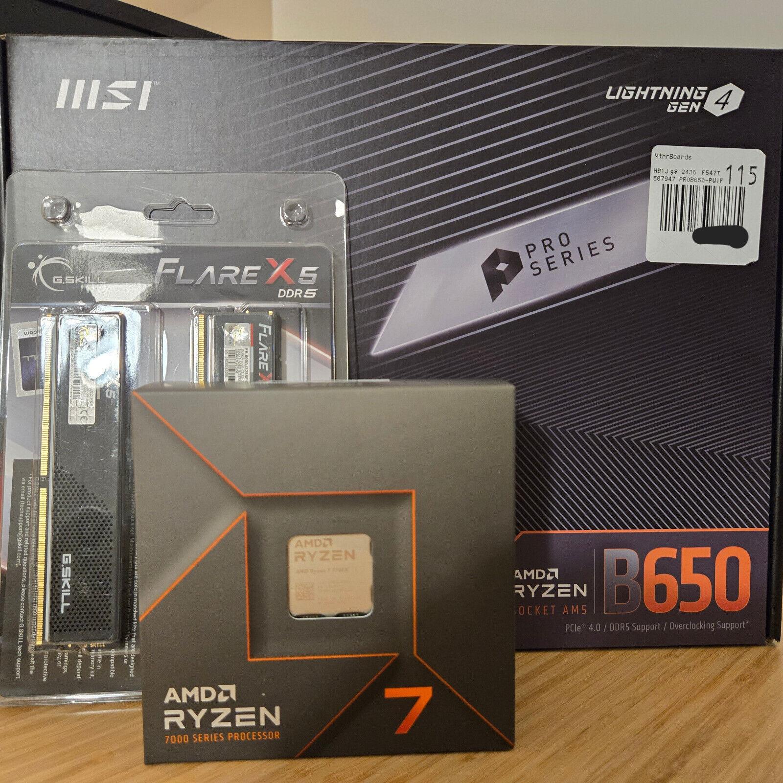 AMD Ryzen 7 7700X, MSI B650-P Pro WiFi, G.Skill Flare X5 Series 32GB DDR5-6000mhz Combo