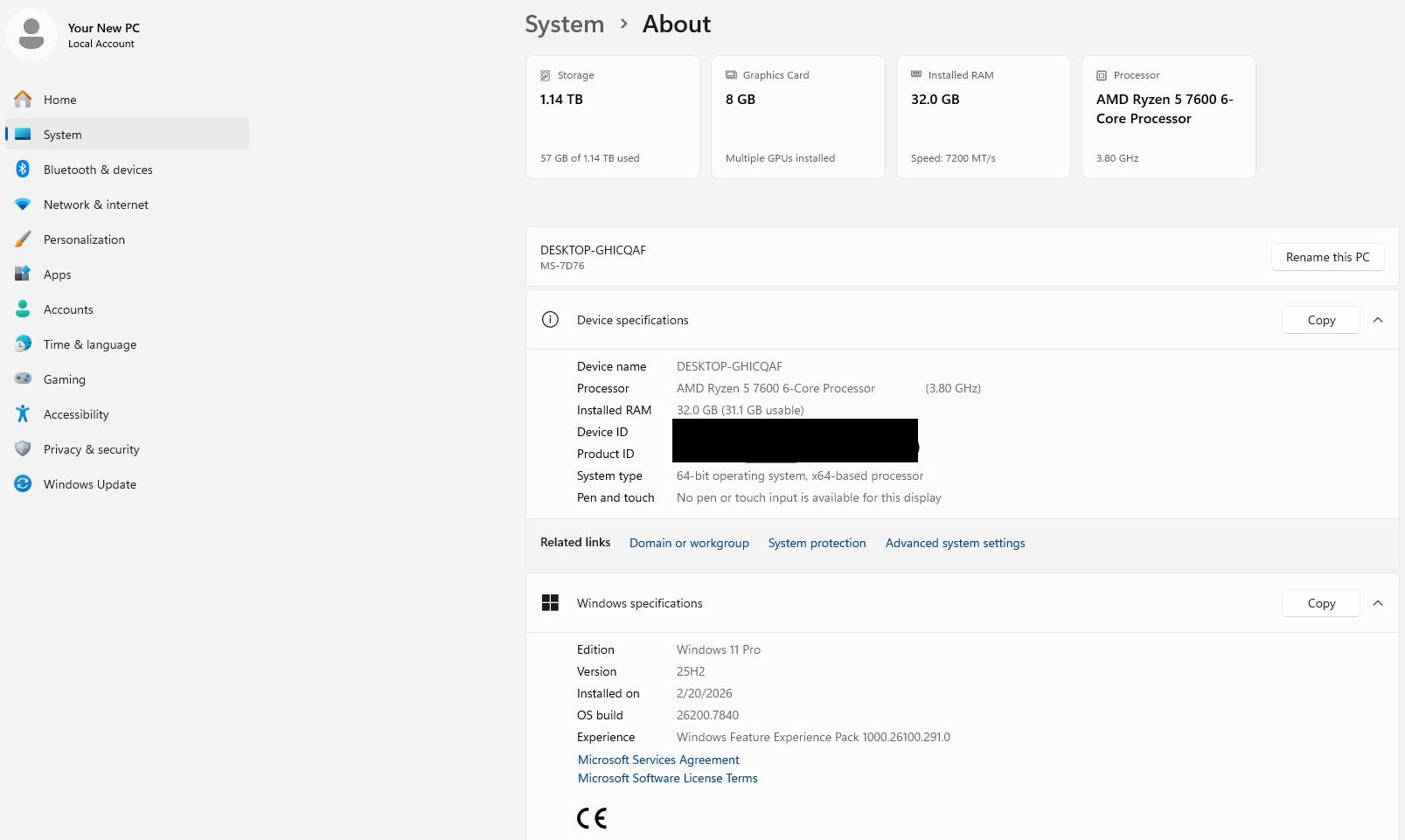 RYZEN 7600 | RX7600 | 32GB DDR5 | 1TB | WIFI | Windows11Pro