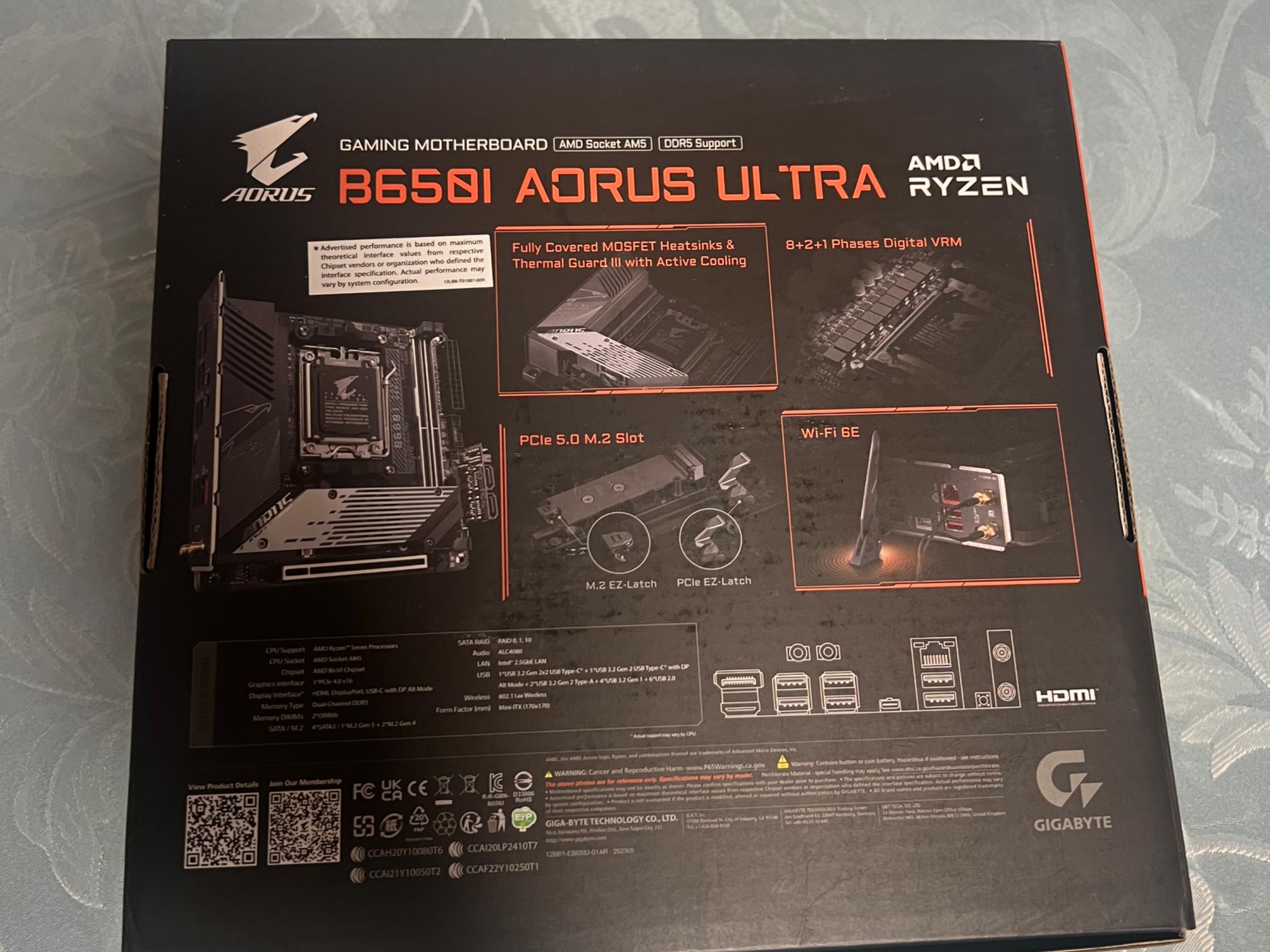 Brand New Gigabyte Aorus AMD B650I Ultra Gaming Desktop  Wifi Motherboard AM5 Mini ITX