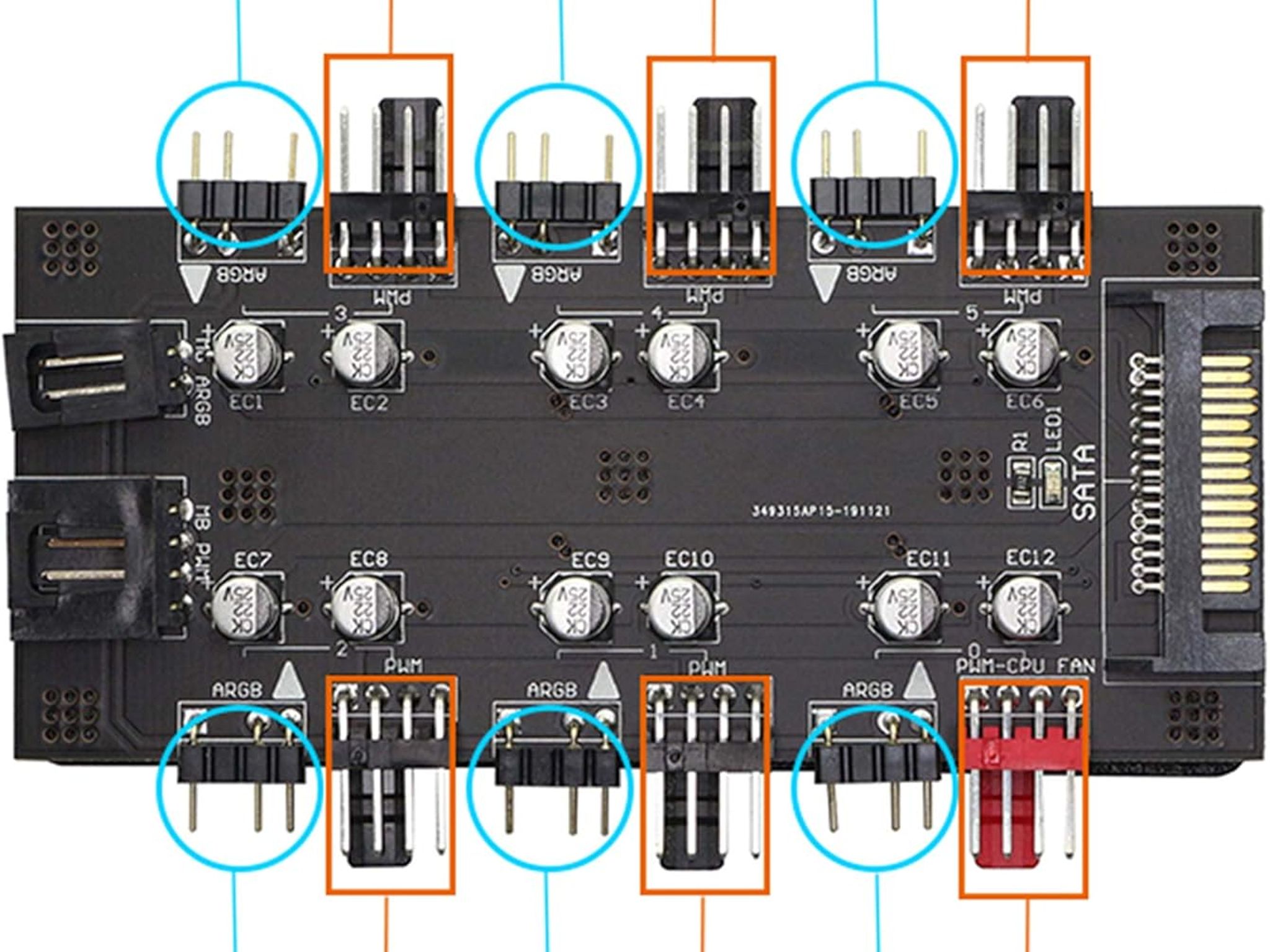 PWM ARGB 2-In-1 6 Channel Hub With SATA 15Pin Power Supply (3 NEW IN BOX)