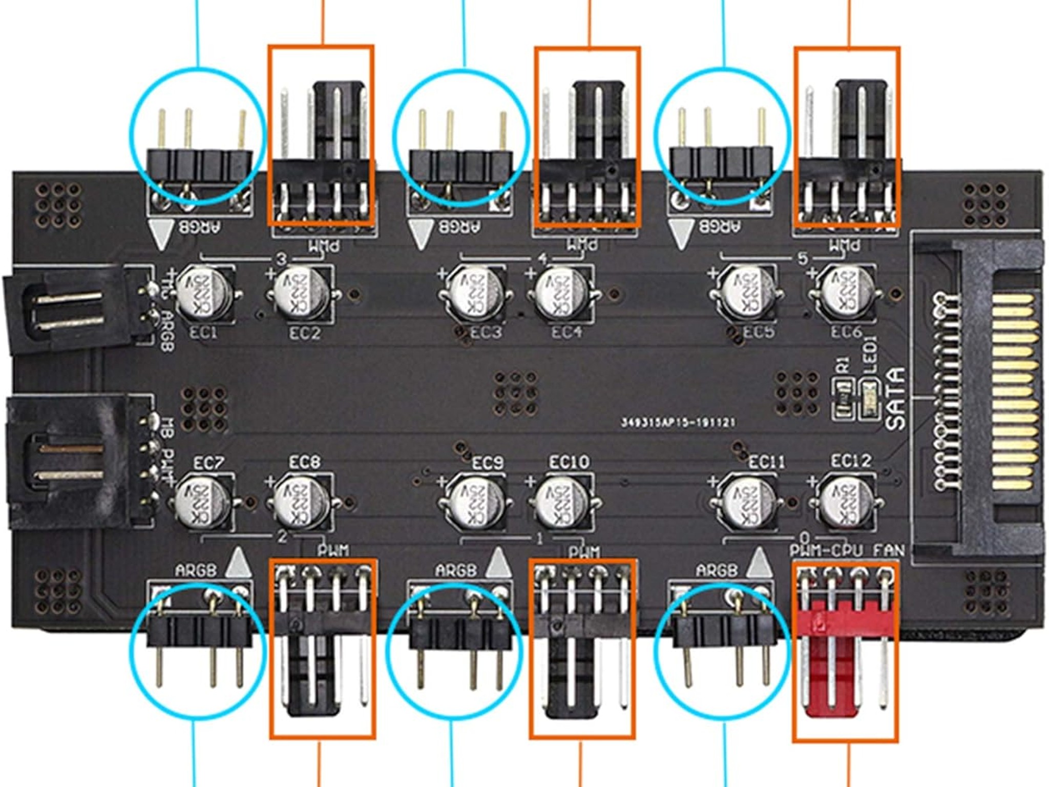 PWM ARGB 2-In-1 6 Channel Hub With SATA 15Pin Power Supply (3 NEW IN BOX)