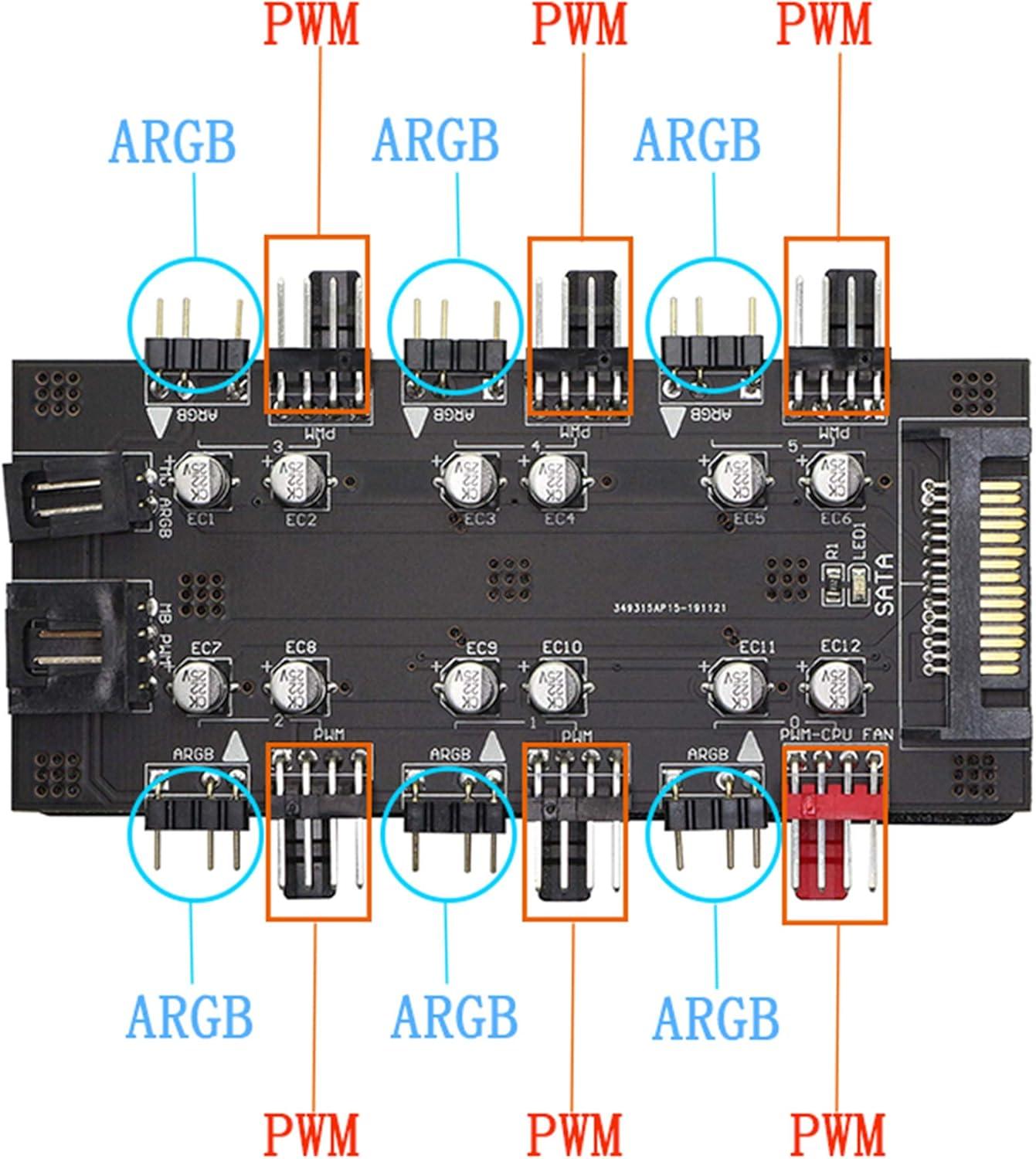 PWM ARGB 2-In-1 6 Channel Hub With SATA 15Pin Power Supply (3 NEW IN BOX)
