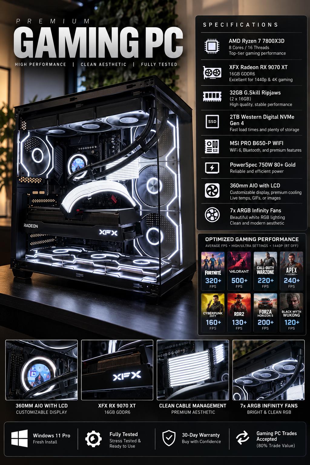 🔥 HIGH-END GAMING PC — RYZEN 7 7800X3D + RX 9070 XT + 32GB DDR5 + 2TB NVME 🔥