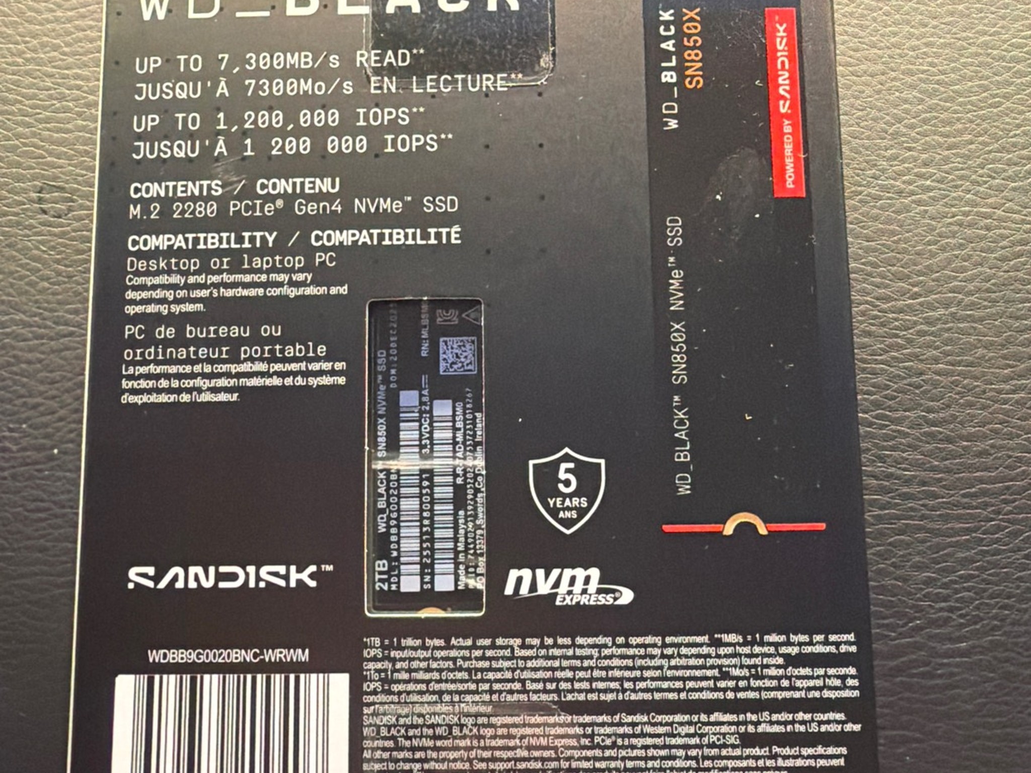Sandisk WD Black SN850X 2TB NVMe SSD – Up to 7,300 MB/s – High‑Performance Gen4 Drive