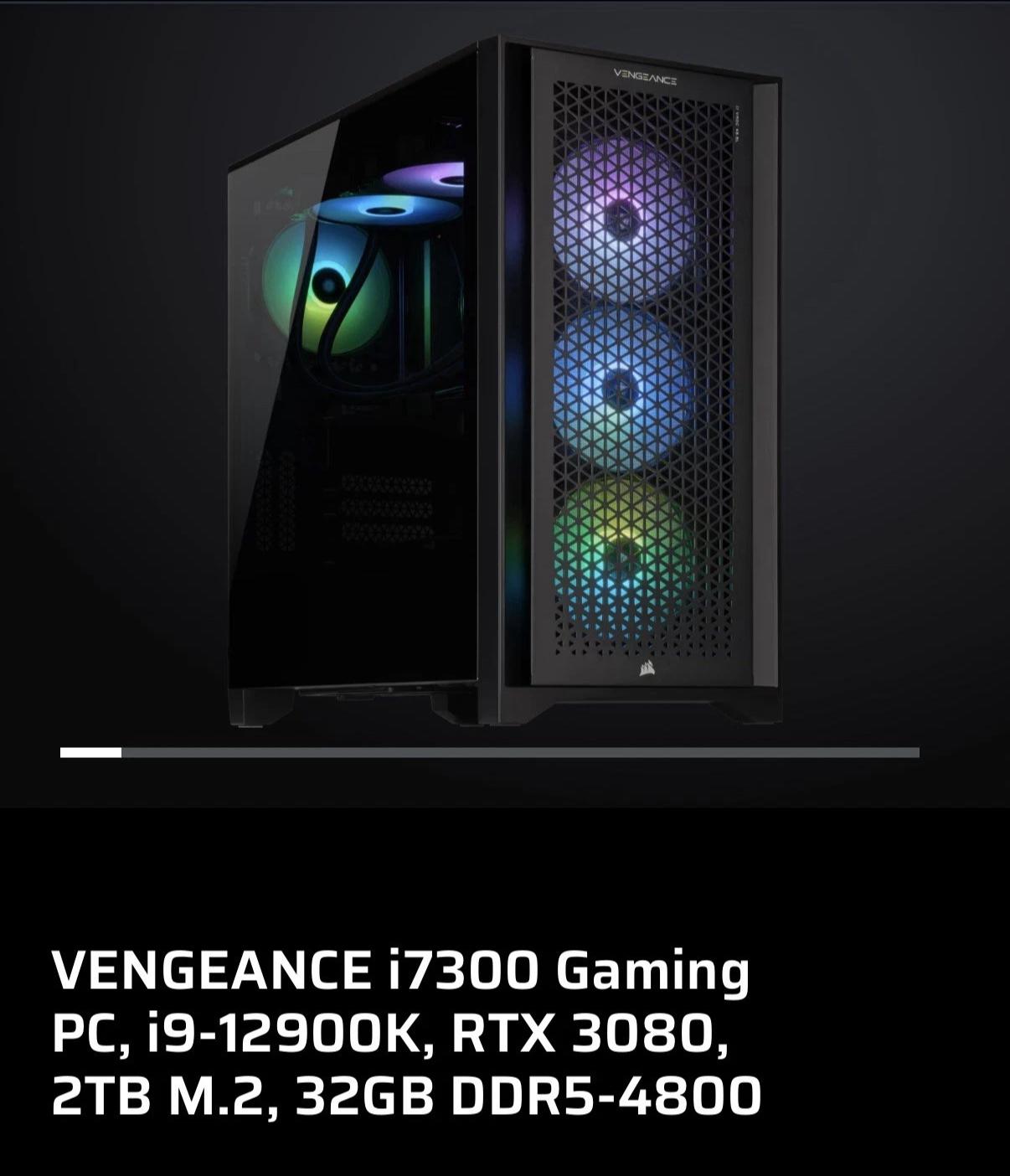 Corsair Vengeance i7300, 3080 GPU, i9 12900k, 32GB DDR5 RAM Windows 11 Gaming PC