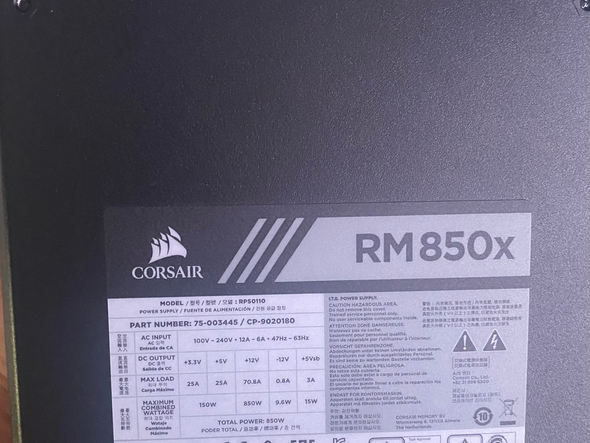 Corsair RM 850x Watt Gold