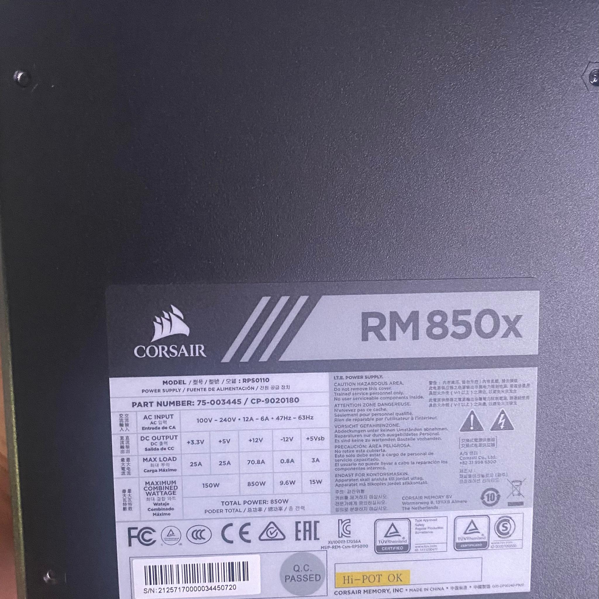 Corsair RM 850x Watt Gold