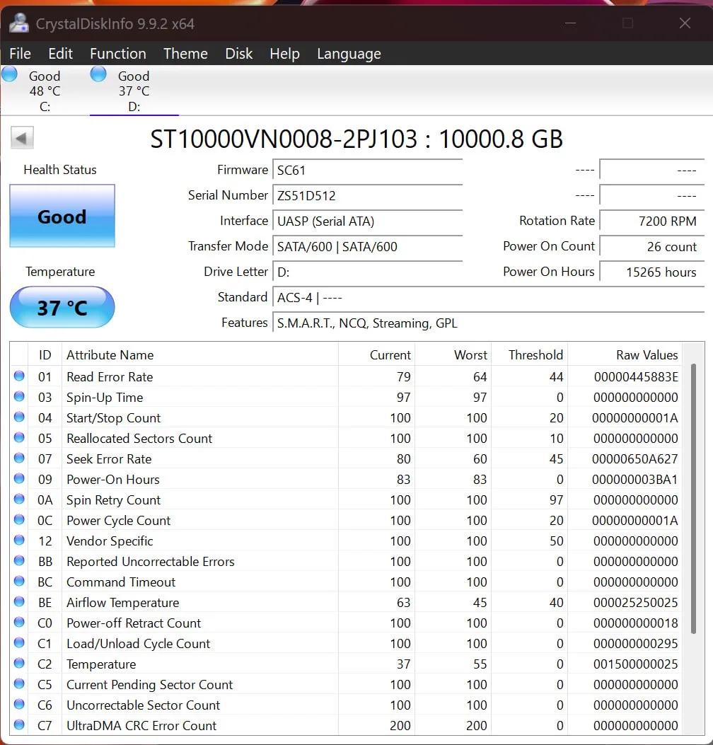 Seagate IronWolf NAS 10TB HDDs - SMART Good