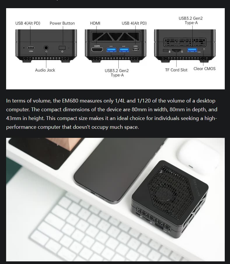 Minisforum EM680 Pocket PC Ryzen 7 6800U