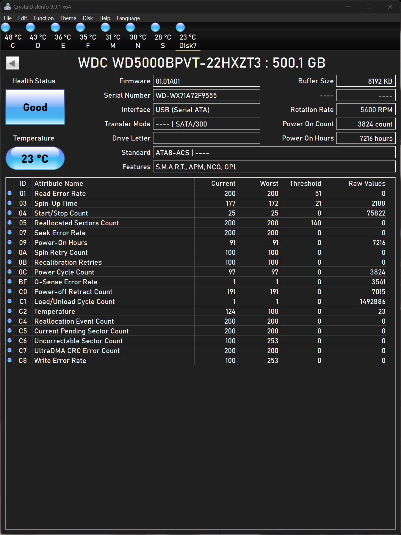 WD Blue 500GB SATAII 2.5"x9mm 5400RPM HDD