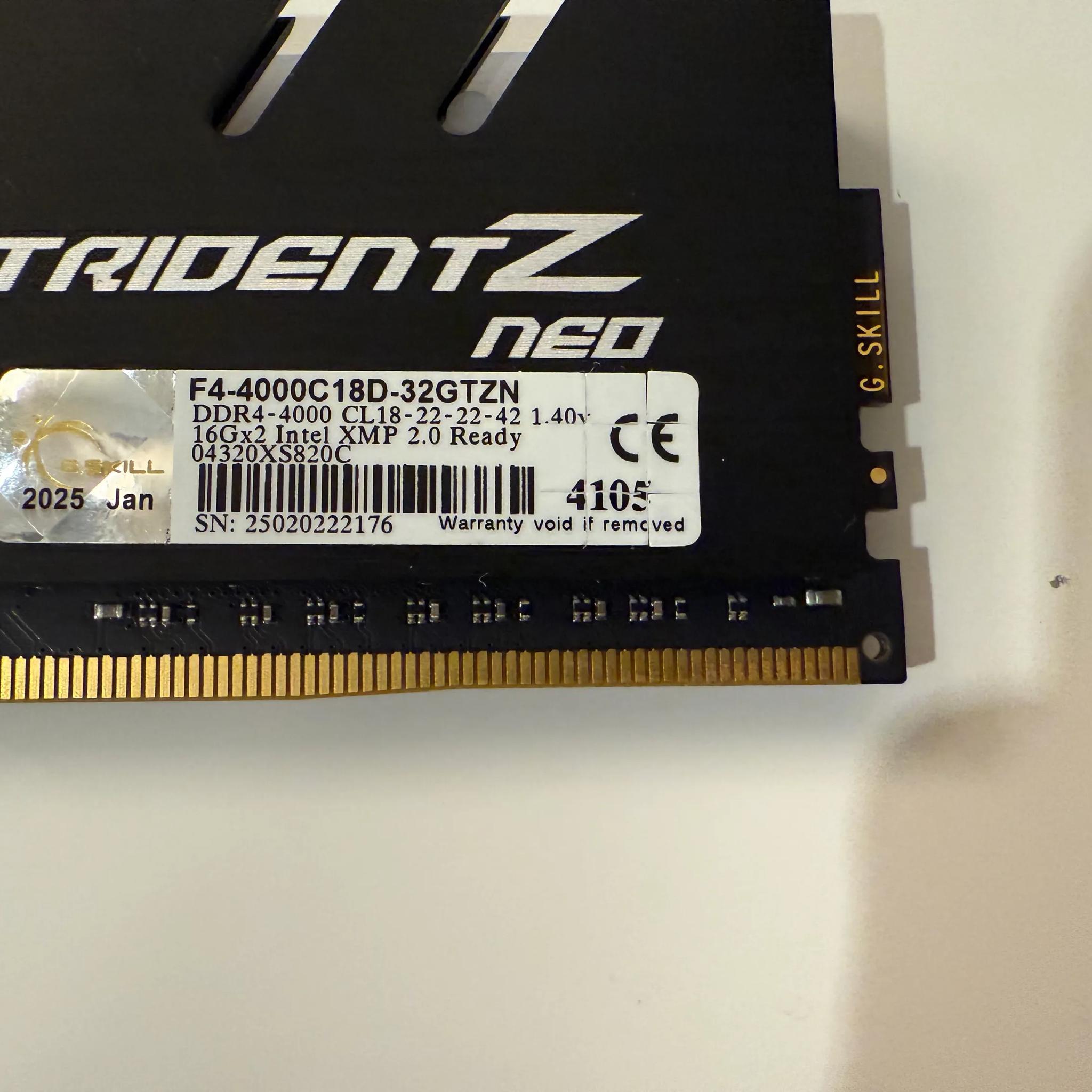 32GB 4000MT/s DDR4 | Trident Z Neo RGB | 2x16gb | 4000MT/s CL18 XMP