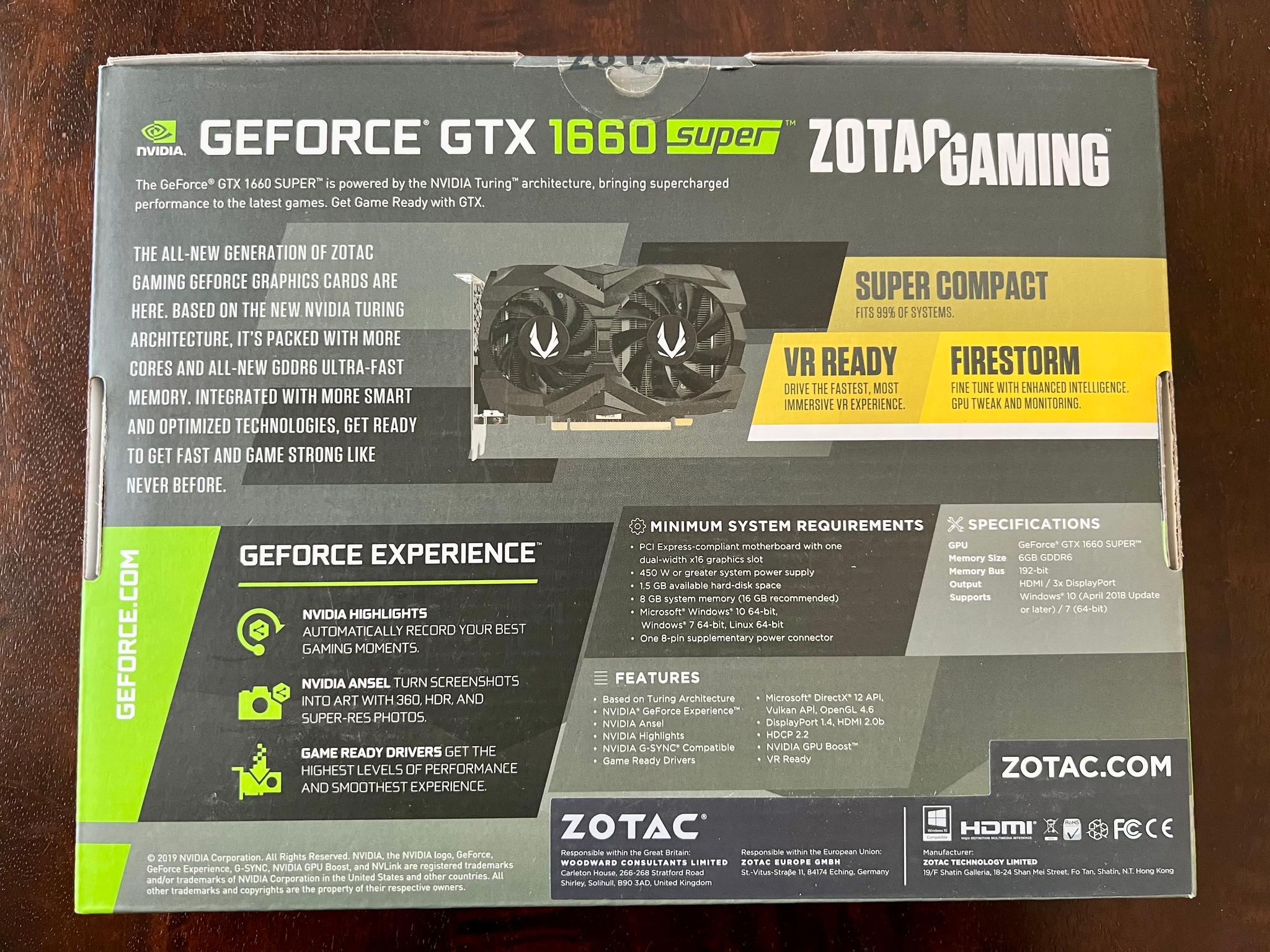 Zotac GAMING Twin Fan GeForce GTX 1660 SUPER