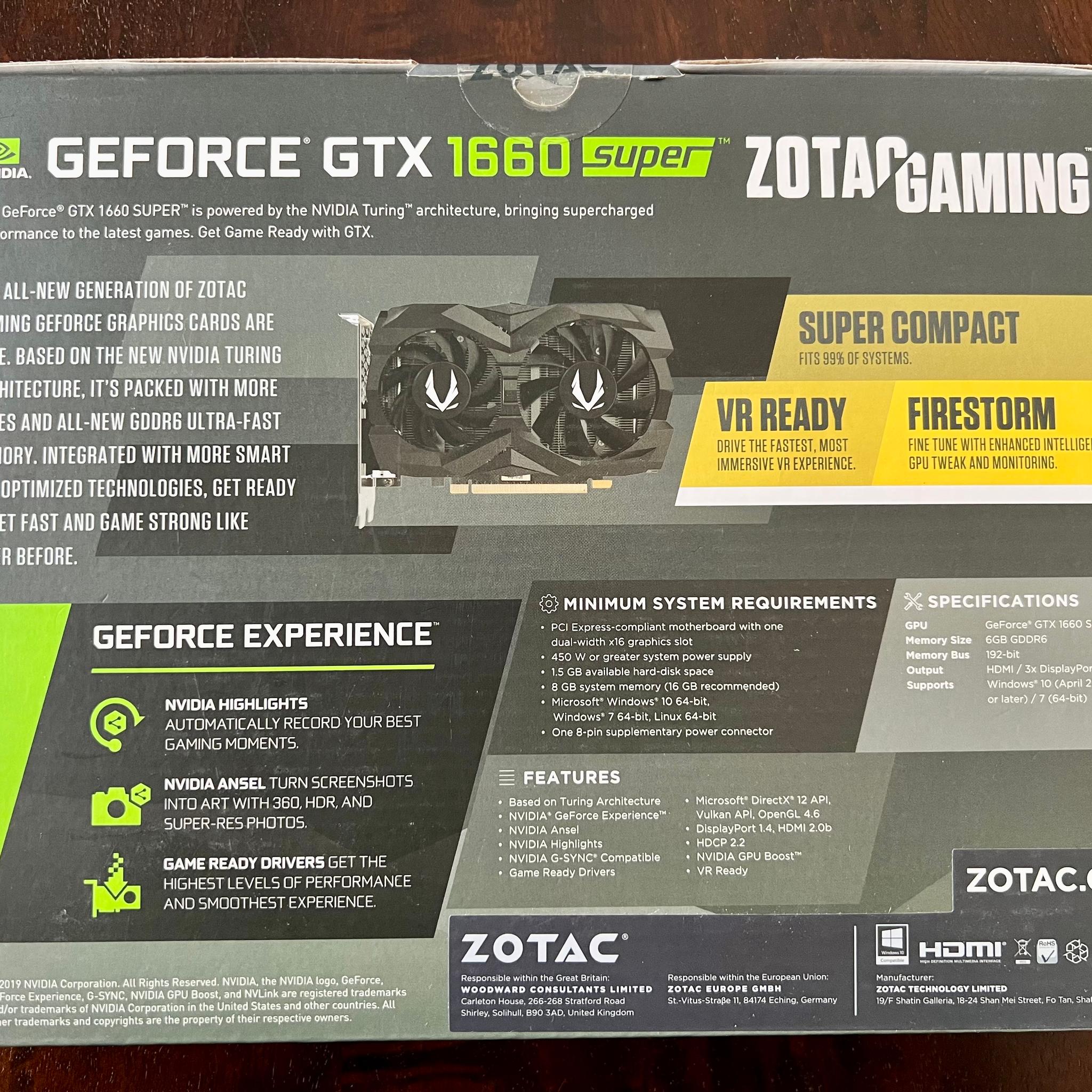 Zotac GAMING Twin Fan GeForce GTX 1660 SUPER