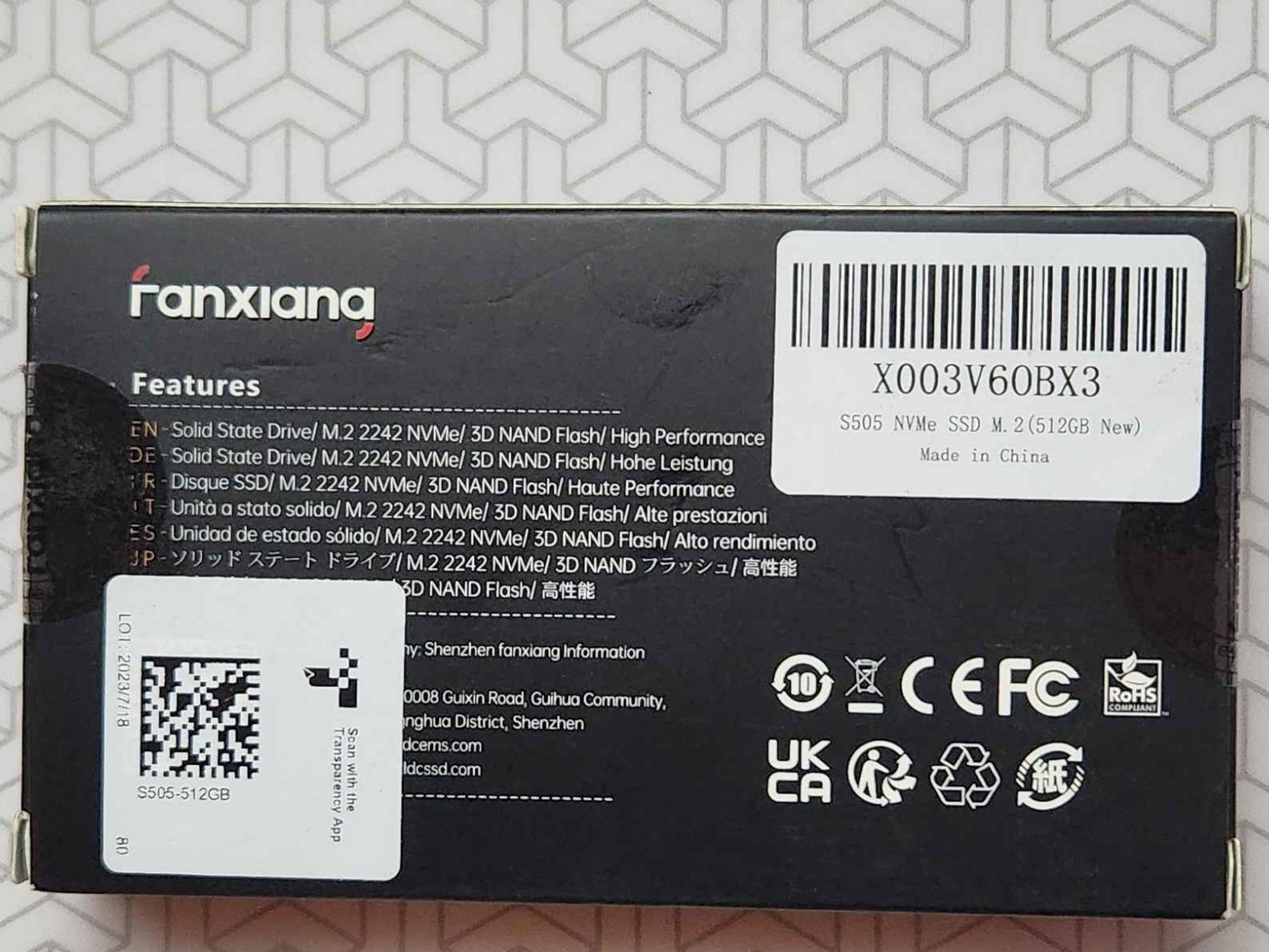 Fanxiang S505 512GB NVMe SSD M.2 2242 PCIe 3.0 – Up to 3500MB/s