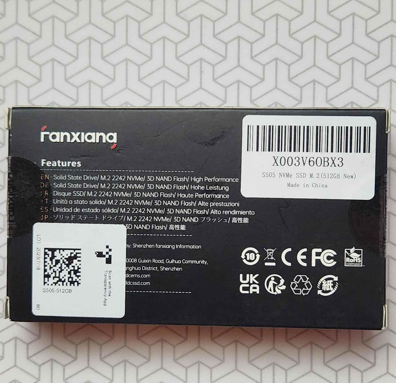 Fanxiang S505 512GB NVMe SSD M.2 2242 PCIe 3.0 – Up to 3500MB/s