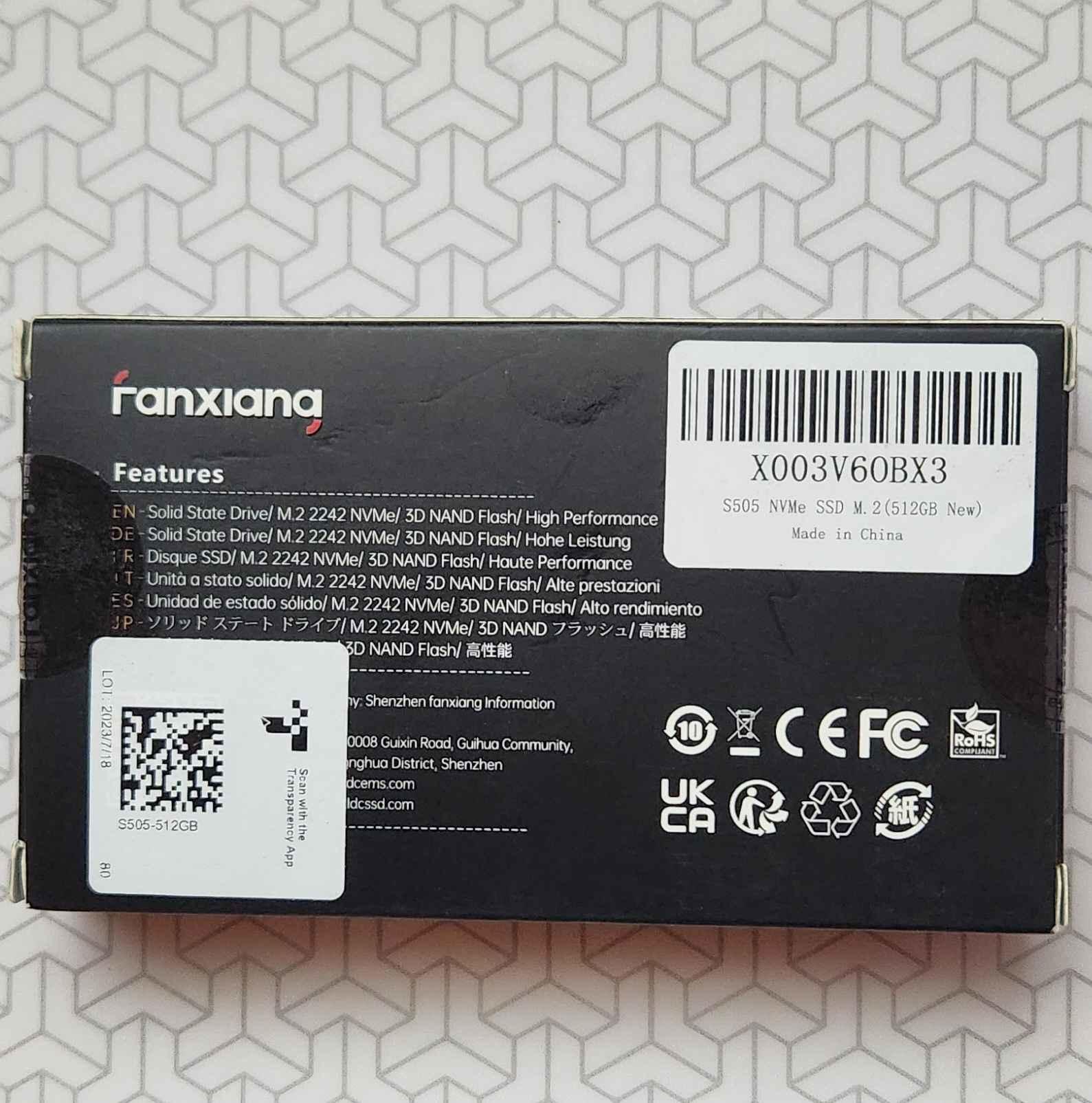 Fanxiang S505 512GB NVMe SSD M.2 2242 PCIe 3.0 – Up to 3500MB/s