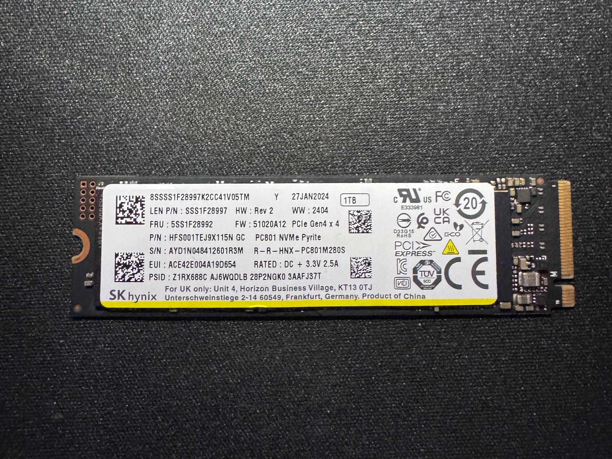 SK hynix PC801 1TB NVMe PCIe Gen4 x4 SSD