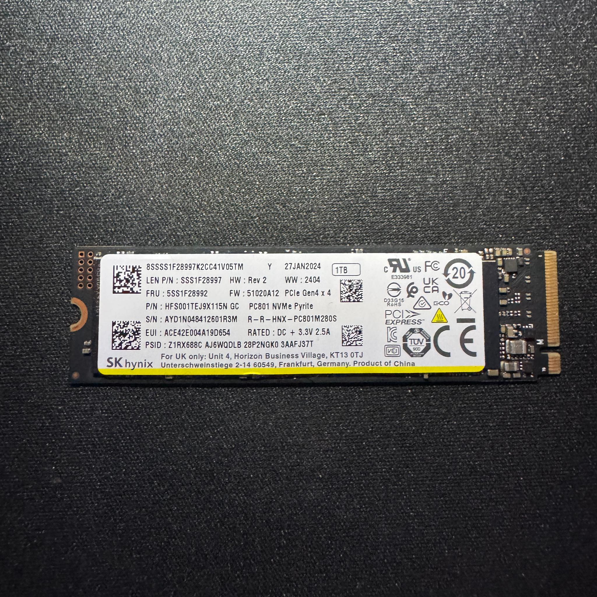 SK hynix PC801 1TB NVMe PCIe Gen4 x4 SSD