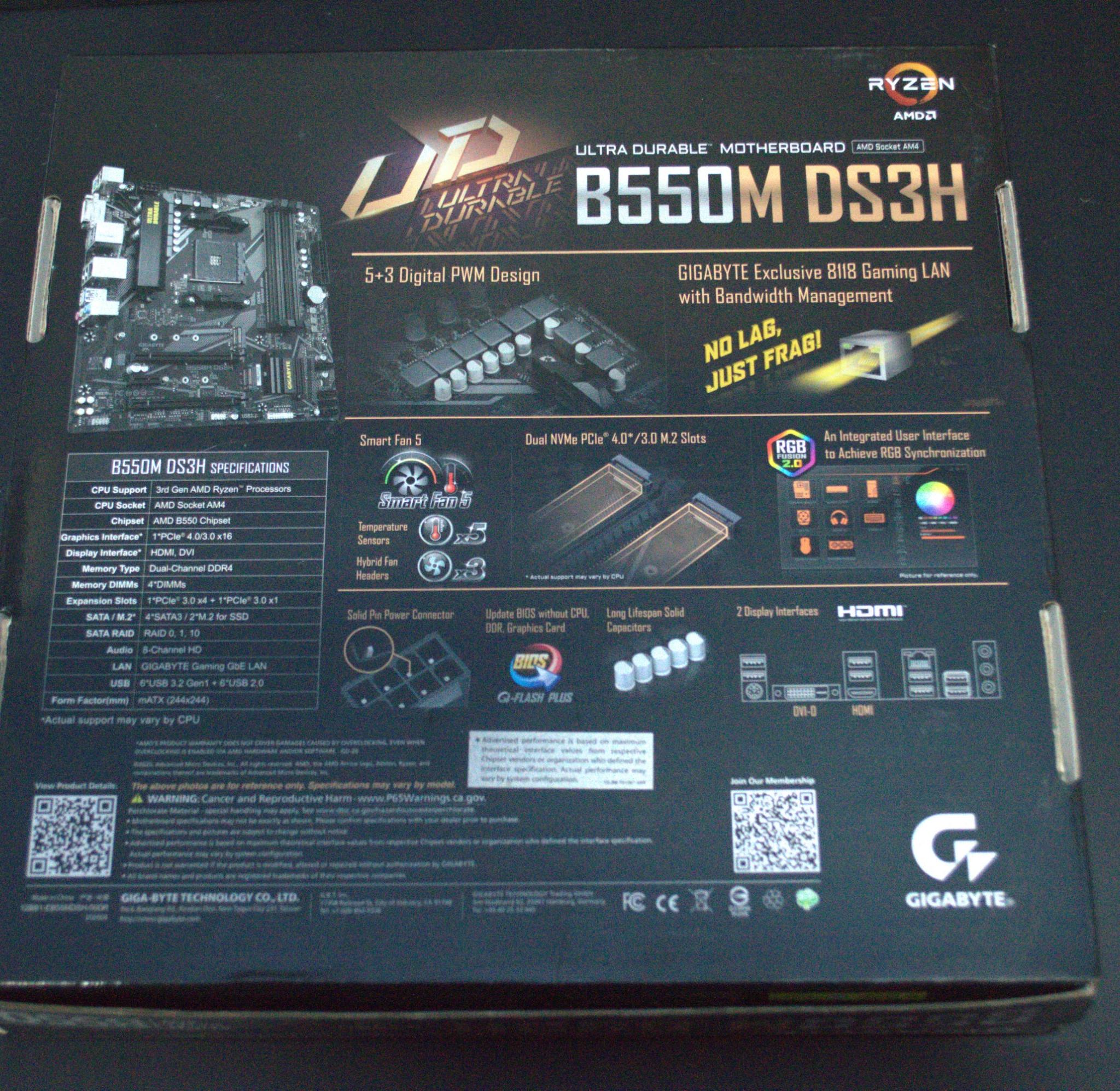 Open Box GIGABYTE B550M DS3H AM4 Micro-ATX Motherboard – Ryzen 5000 Ready
