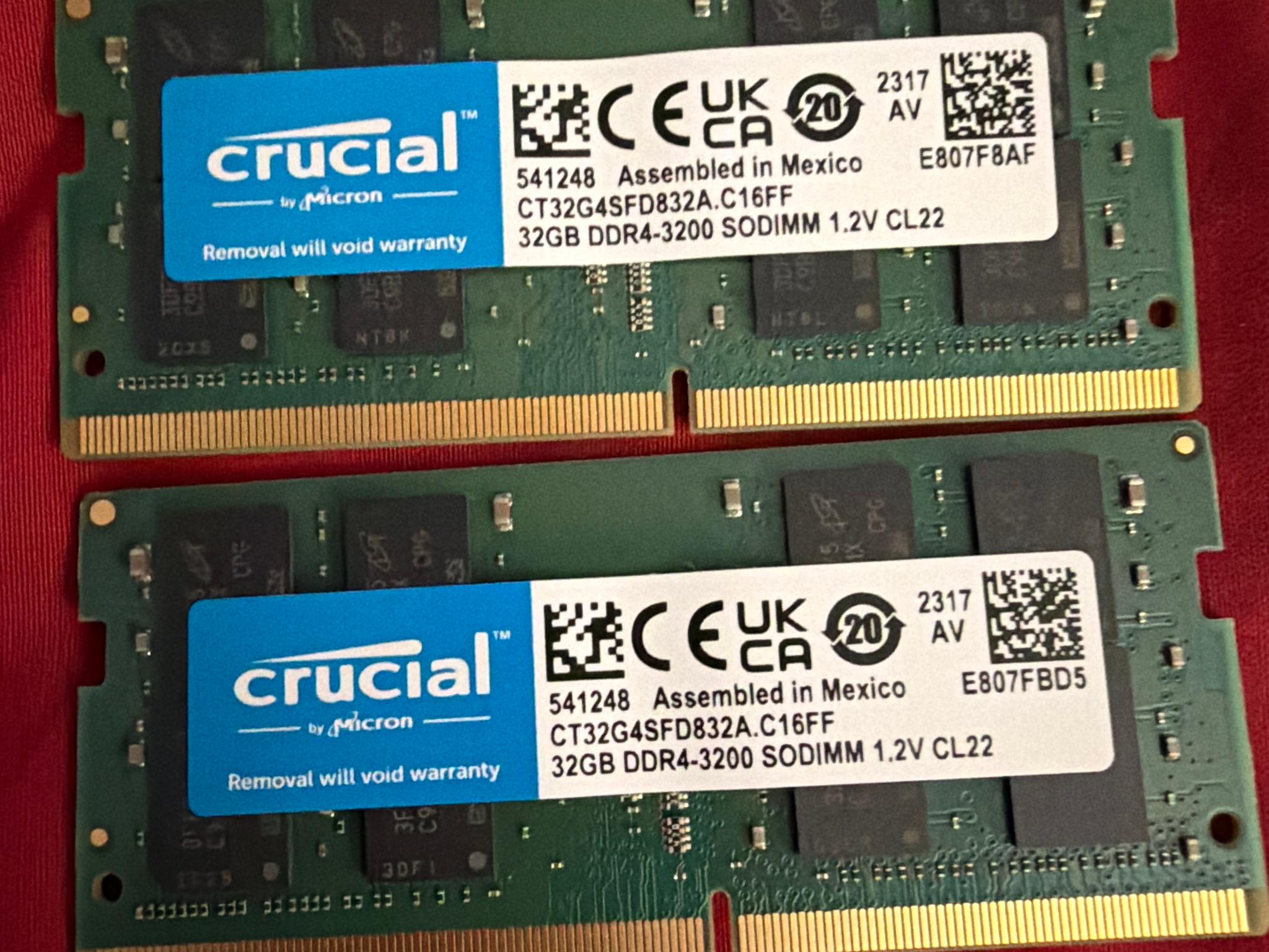 64GB DDR4 3200 Crucial Dual Channel Kit open box