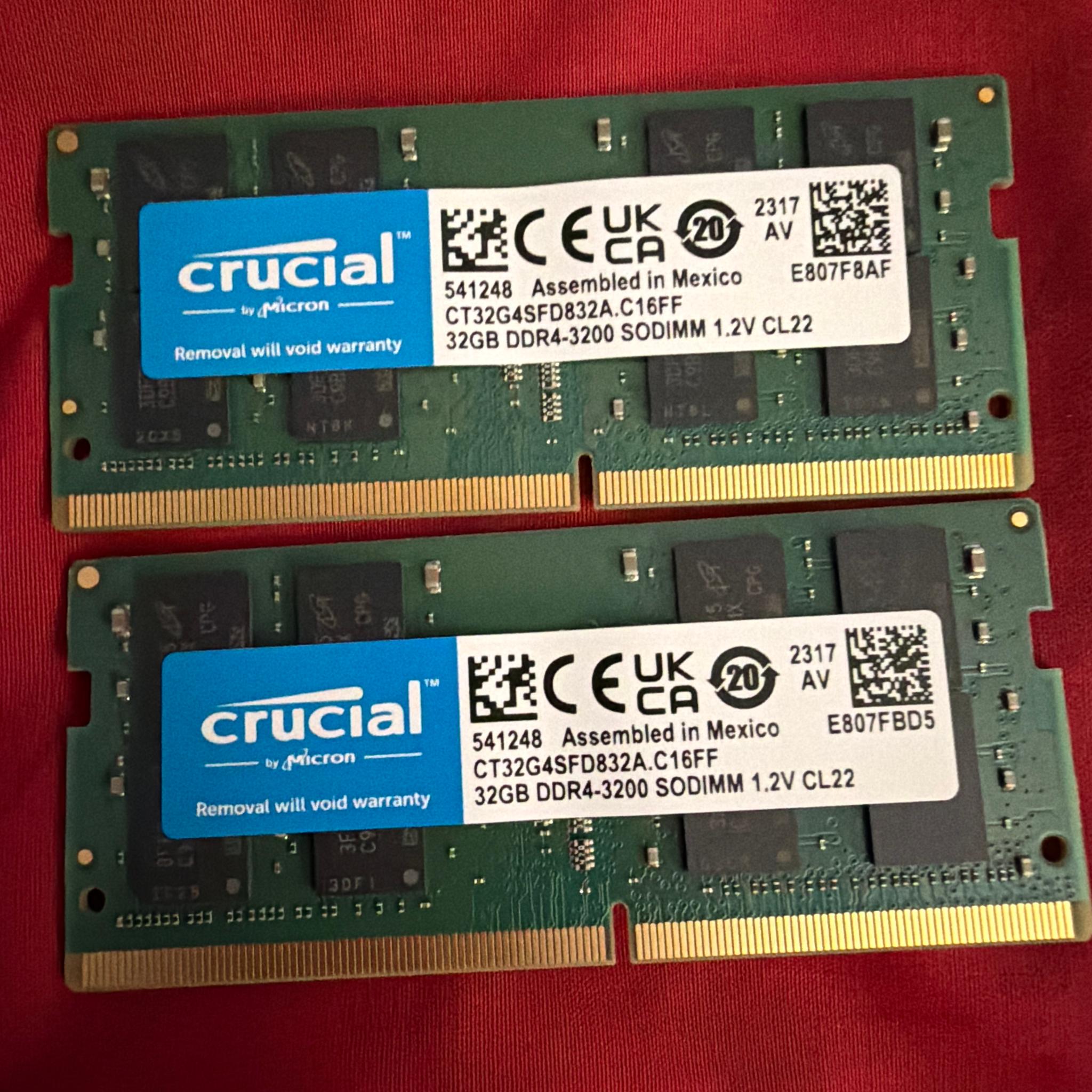 64GB DDR4 3200 Crucial Dual Channel Kit open box