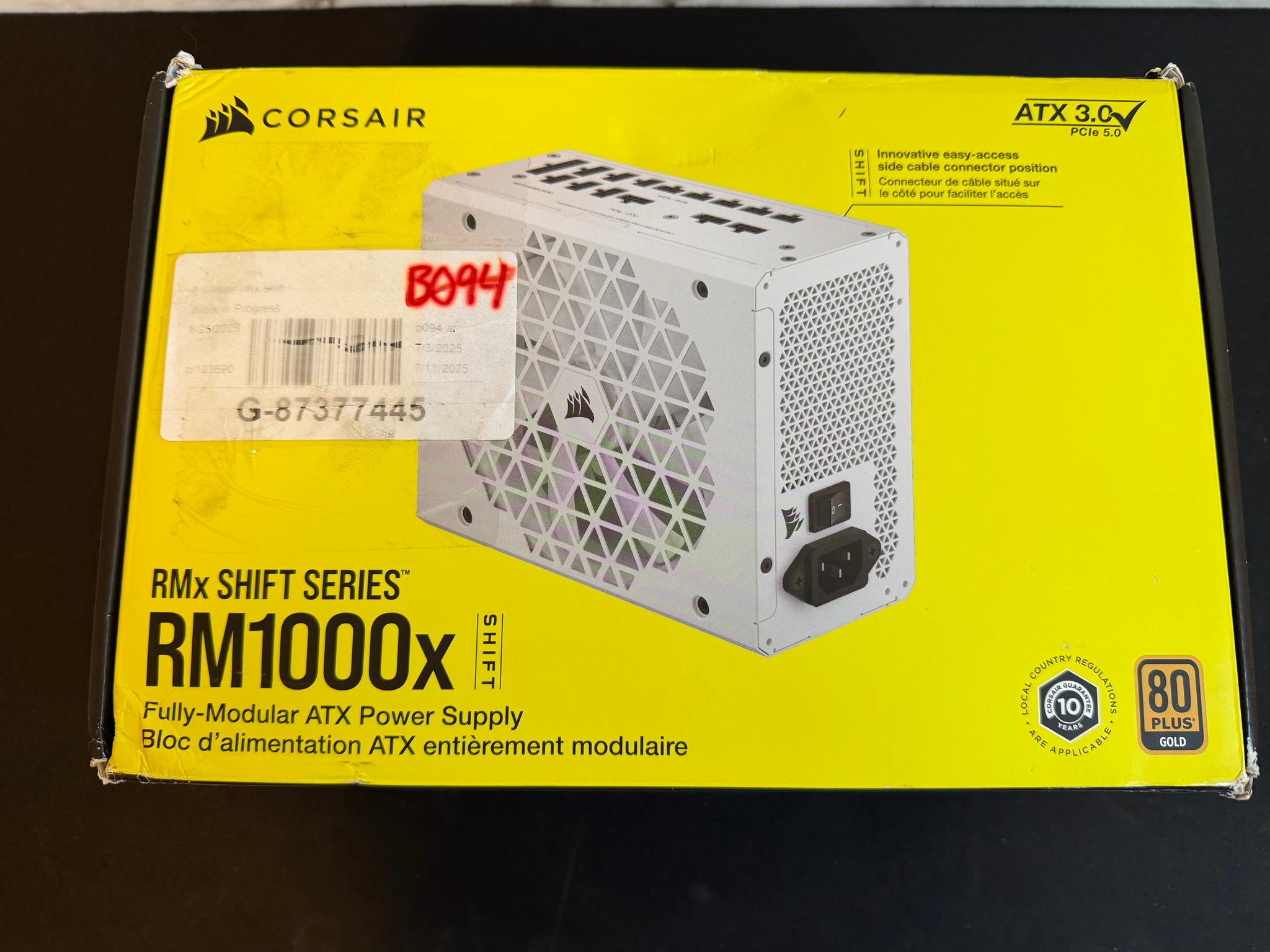 Open Box Corsair RM1000x Shift Series 1000W 80+ Gold Fully Modular PSU (White)