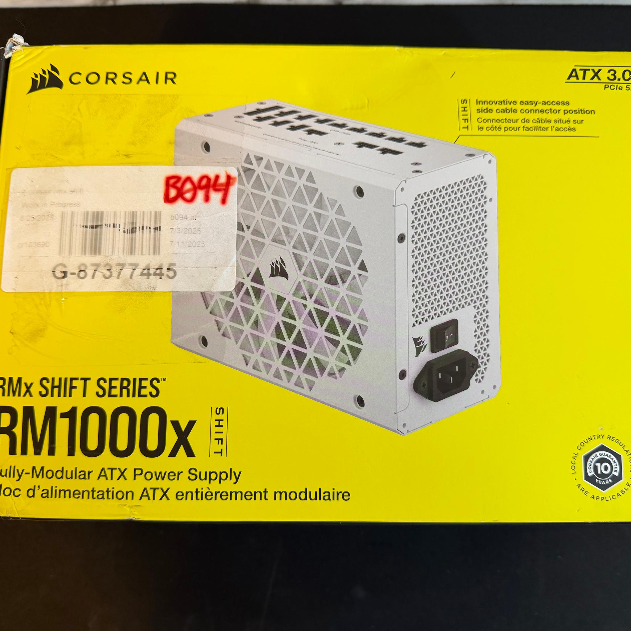 Open Box Corsair RM1000x Shift Series 1000W 80+ Gold Fully Modular PSU (White)