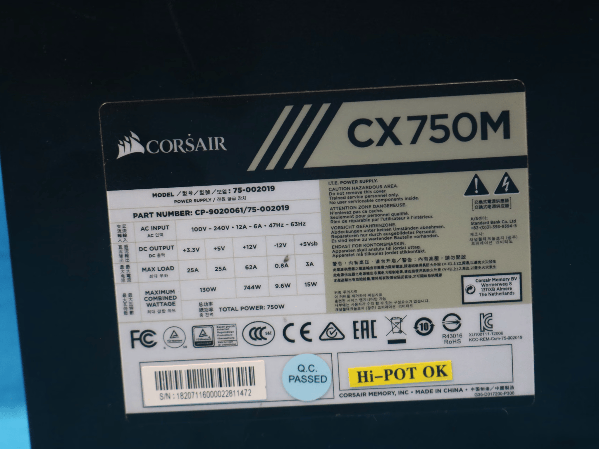 Corsair CX750M 750W 80+ Bronze 24-Pin Semi-Modular ATX Desktop Power Supply CP-9020061 75-002019