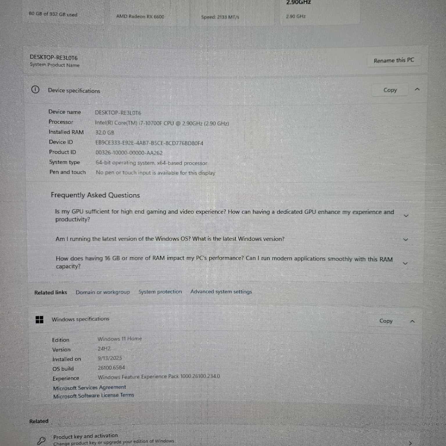 Gaming PC i7-10700K 32GB RAM 1TB SSD  RX 6600 8GB Win11 Computer