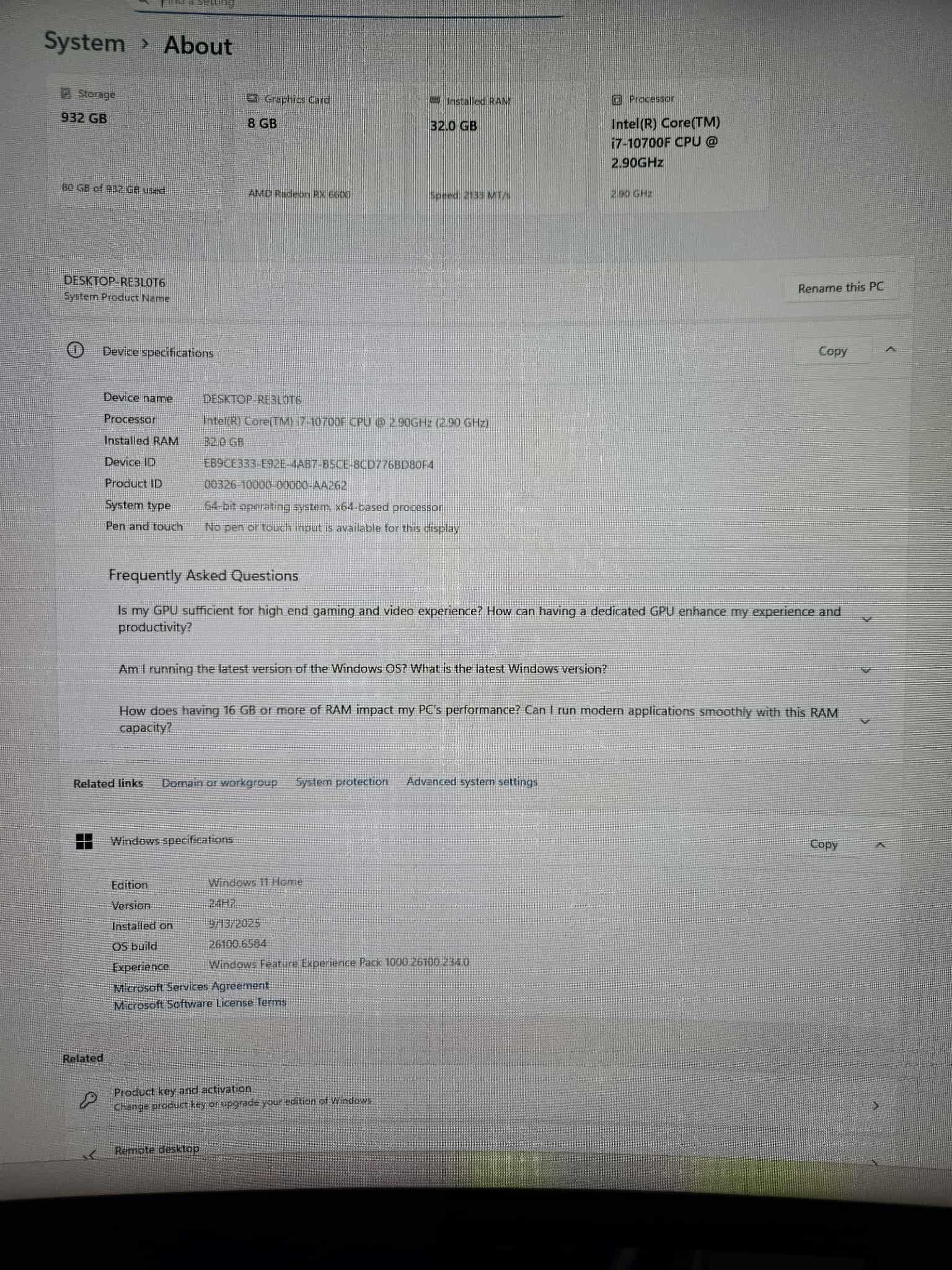 Gaming PC i7-10700K 32GB RAM 1TB SSD  RX 6600 8GB Win11 Computer
