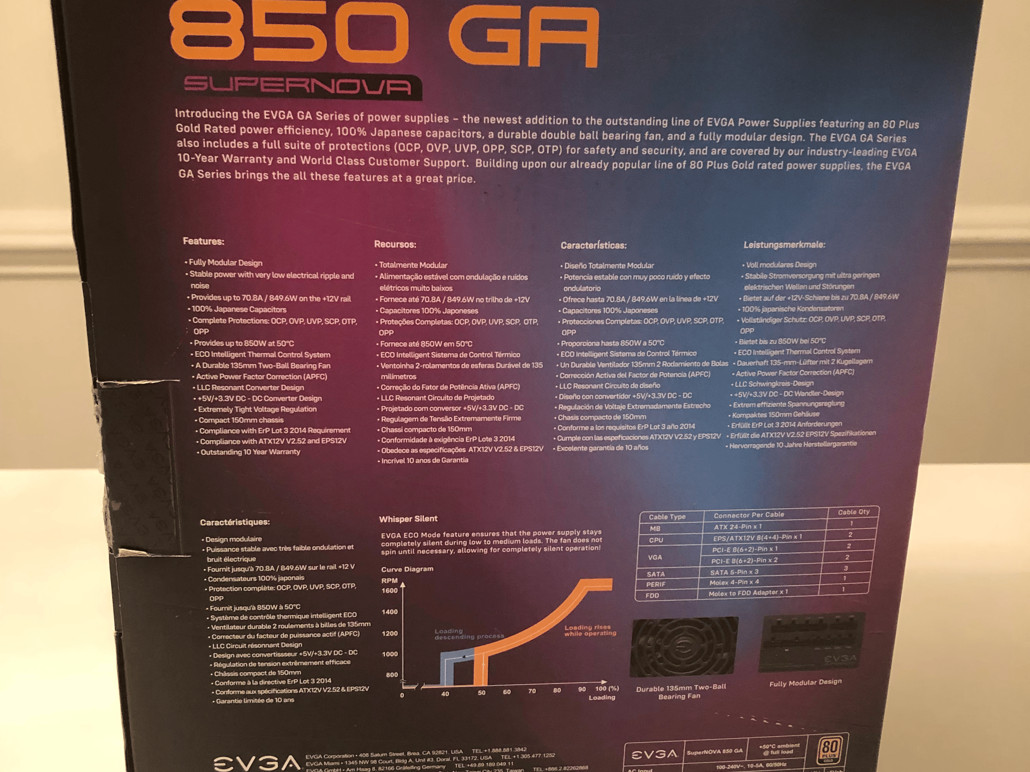 ***OPEN BOX*** EVGA SuperNOVA GA 850 Watt 80 PLUS Gold ATX Fully Modular Power Supply