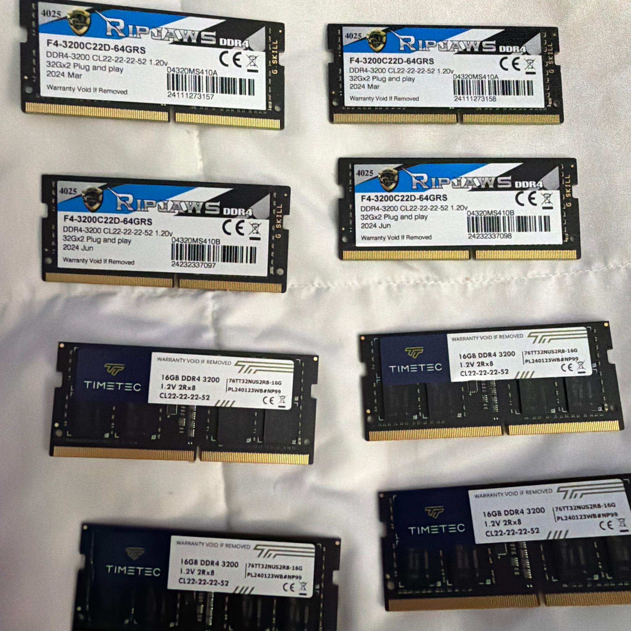 2x64GB Dual Channel Sodimm 2x 32GB Sodimm both DDR4 3200