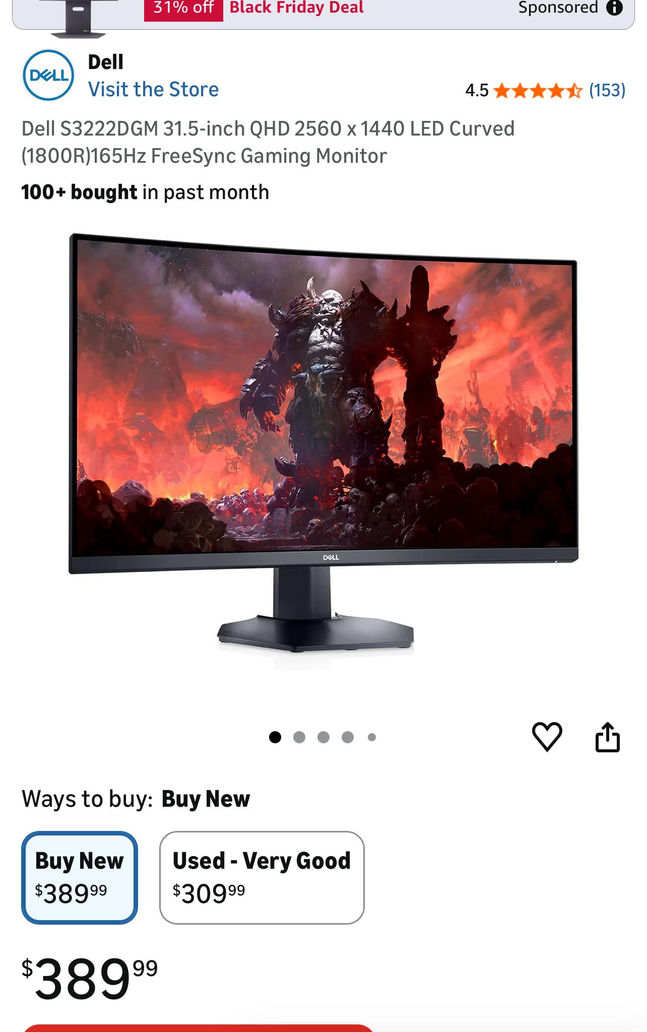 Dell 1440p 165hz Curved 32inch
