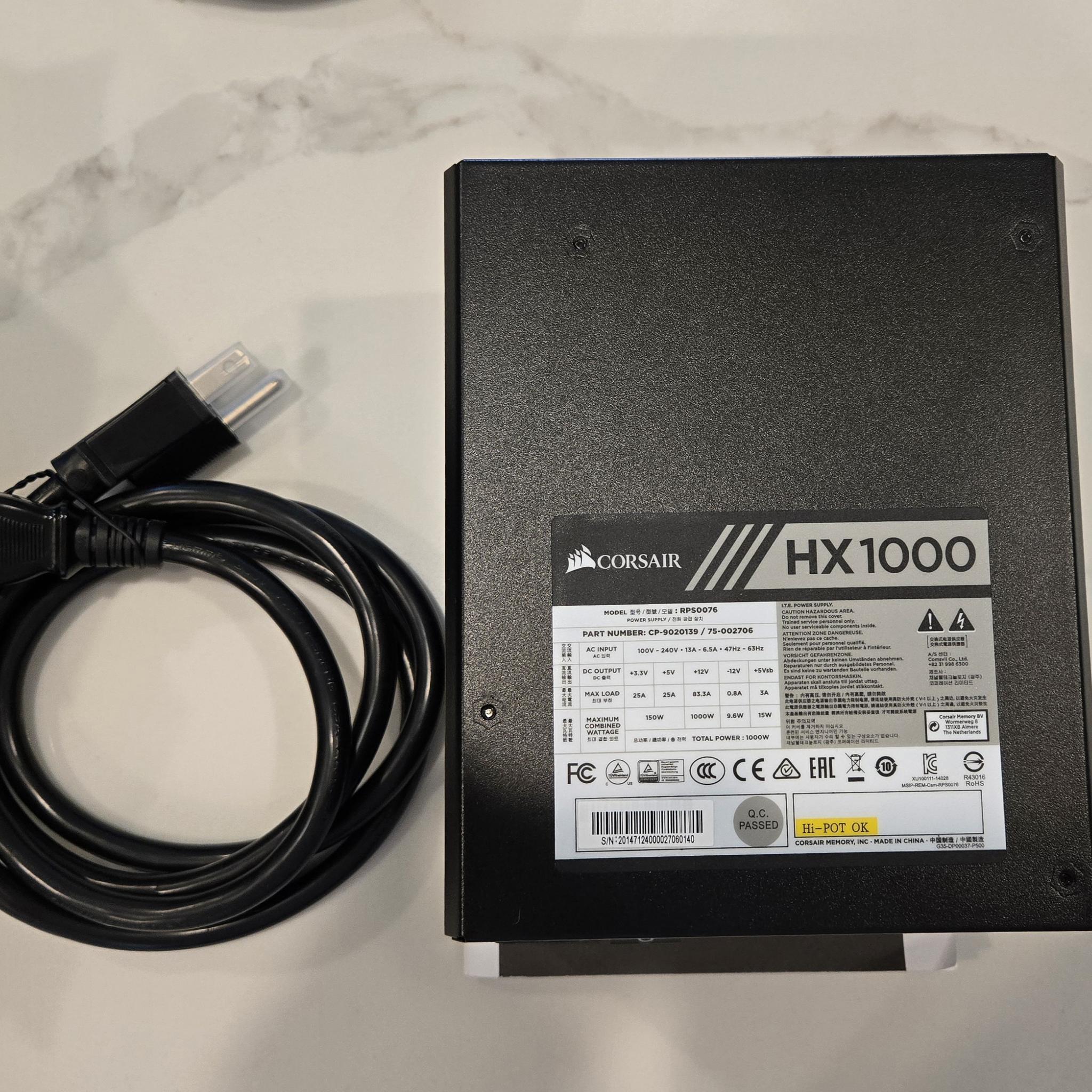Corsair HX Series HX1000 — 1000 Watt 80 PLUS® PLATINUM Certified Fully Modular PSU
