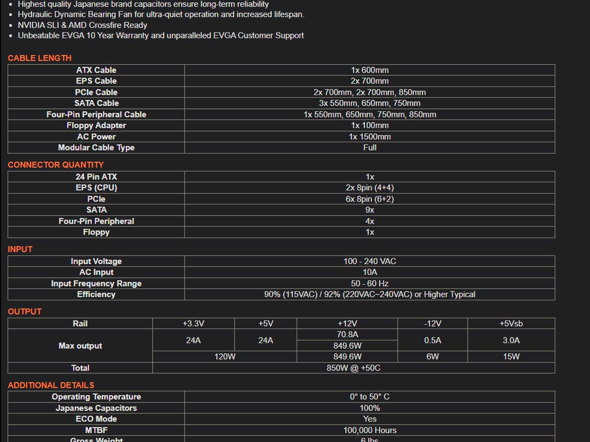 EVGA SuperNOVA 850 G3, 80 Plus Gold 850W, Fully Modular, Eco Mode