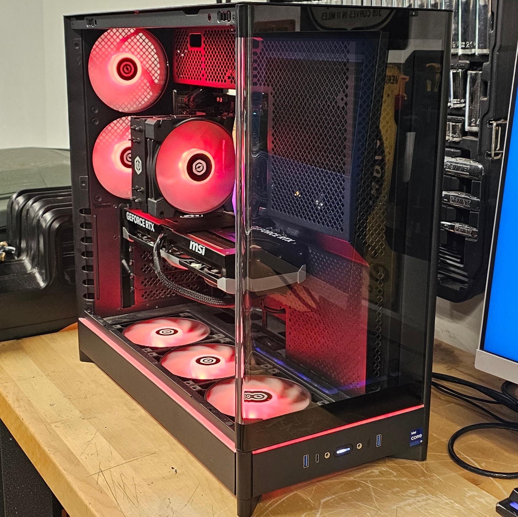 Black CyberPowerPC PC Case with Tempered Glass w/ 5 Fans