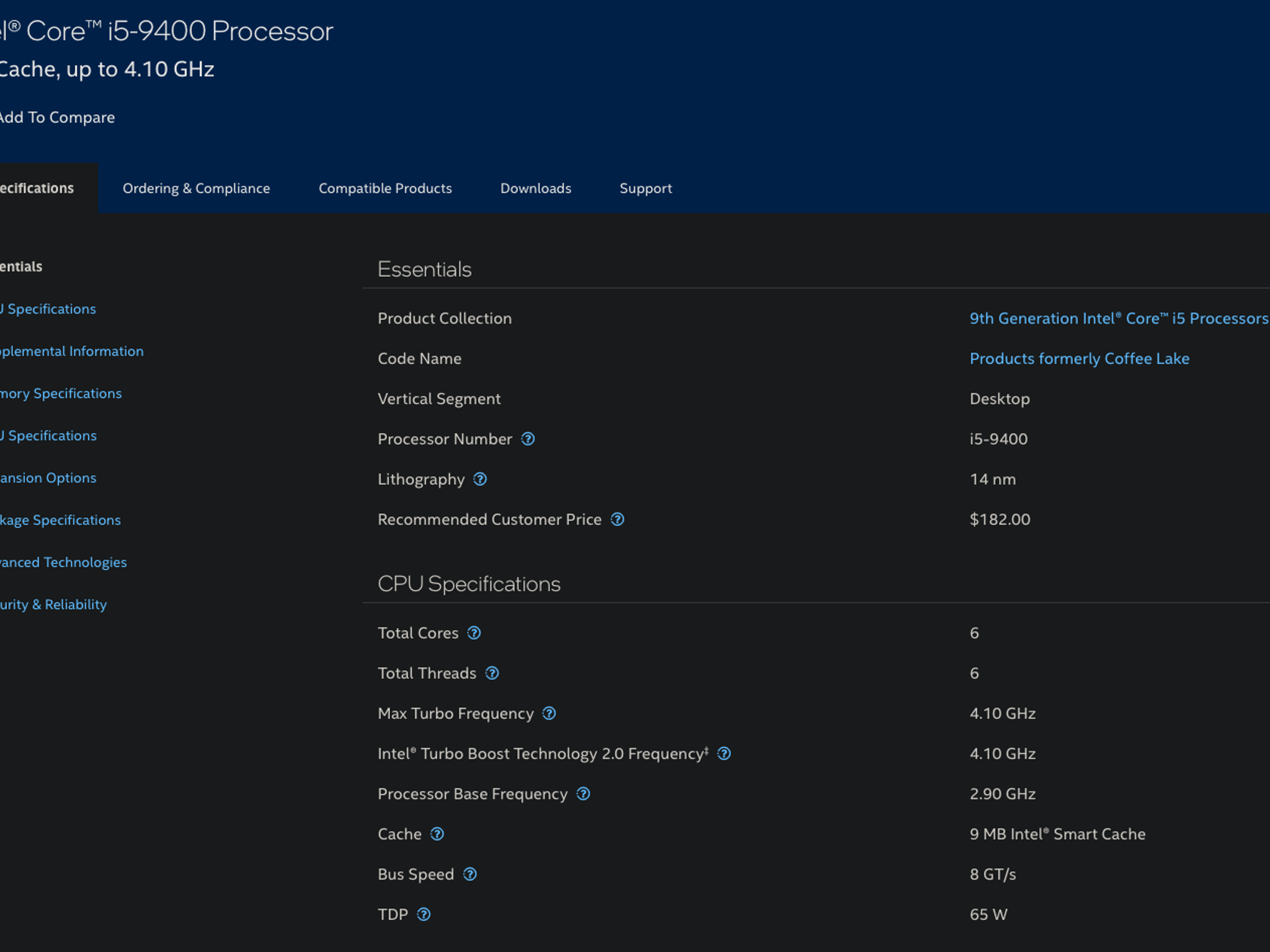 Intel i5-9400 | UHD 630  iGPU | 65W TDP | LGA 1151
