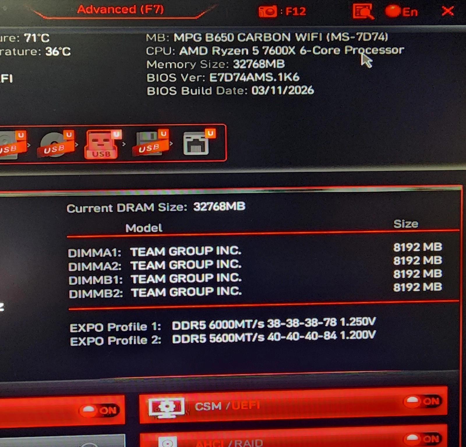 UPDATED BIOS MSI MPG B650 Carbon Wifi AM5 DDR5 ATX Motherboard