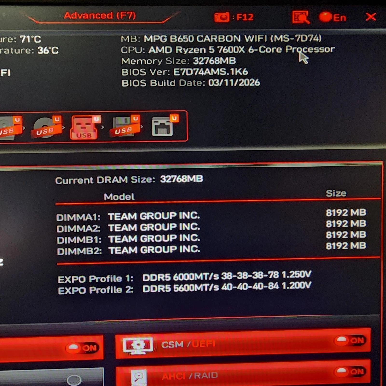 UPDATED BIOS MSI MPG B650 Carbon Wifi AM5 DDR5 ATX Motherboard