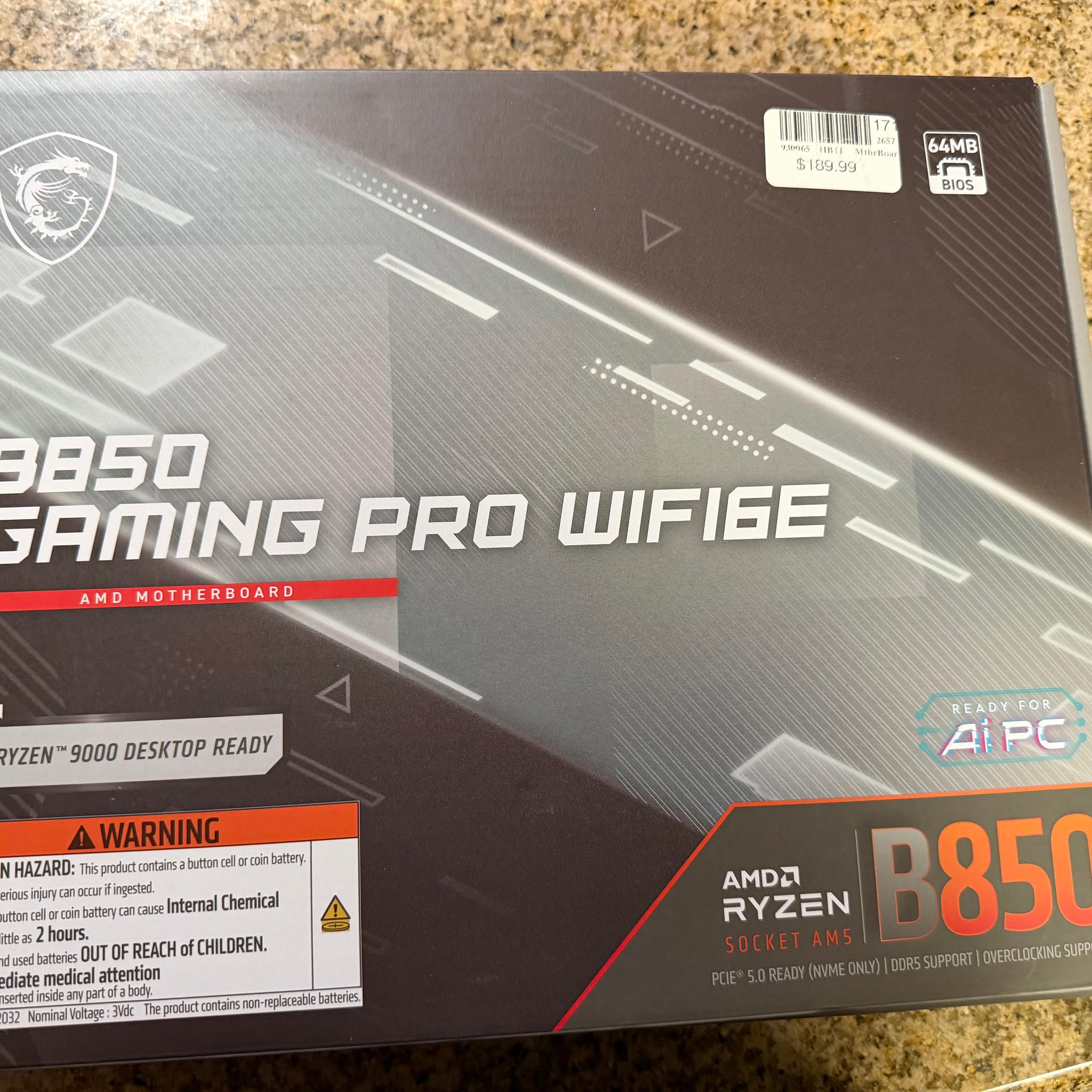 NEW MSI B850 GAMING PRO WIFI6E AMD AM5 ATX Motherboard