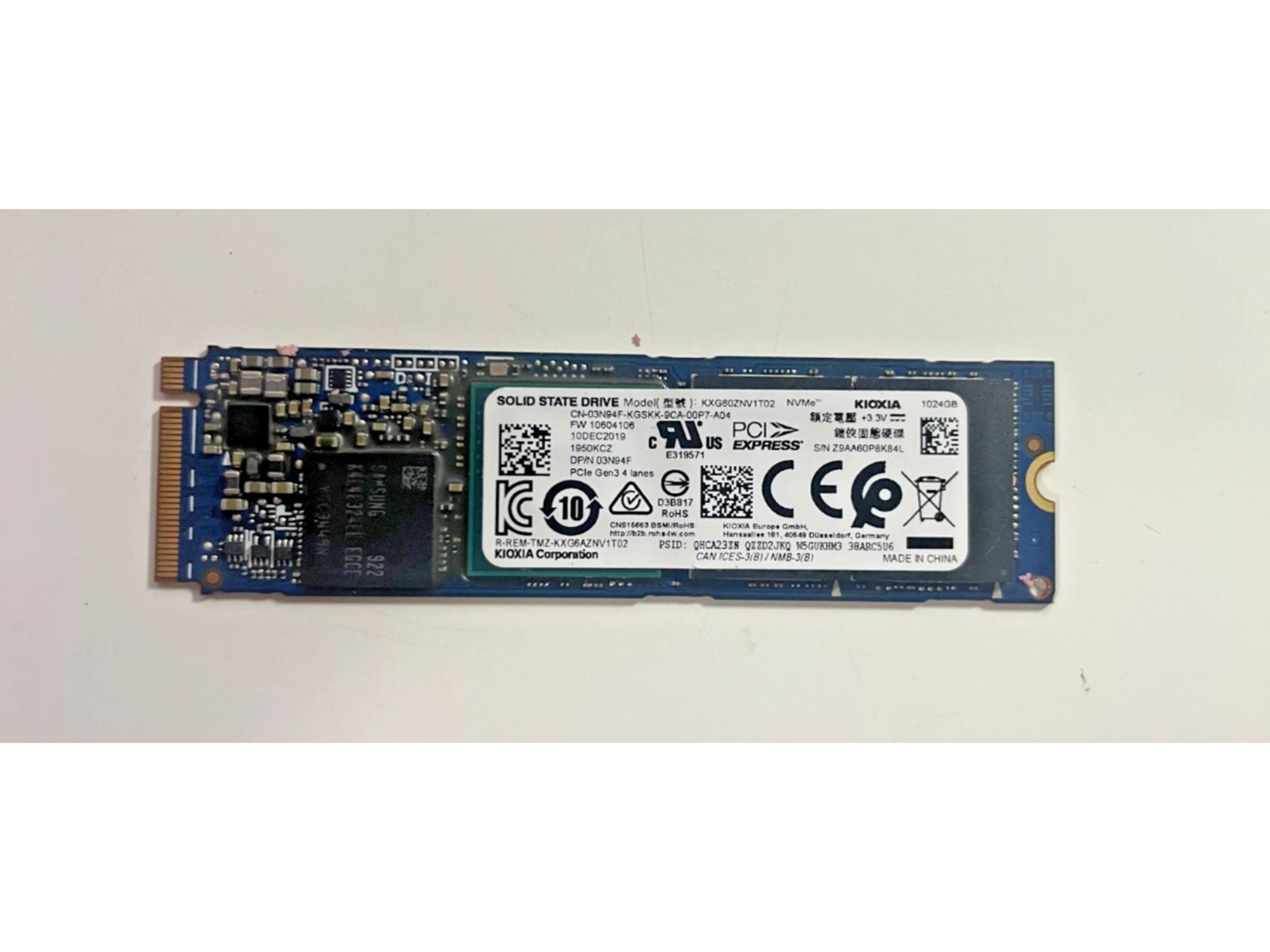 Kioxia 1TB NVMe M.2 2280 PCIe 3.0 x4 Solid State Drive KXG60ZNV1T02