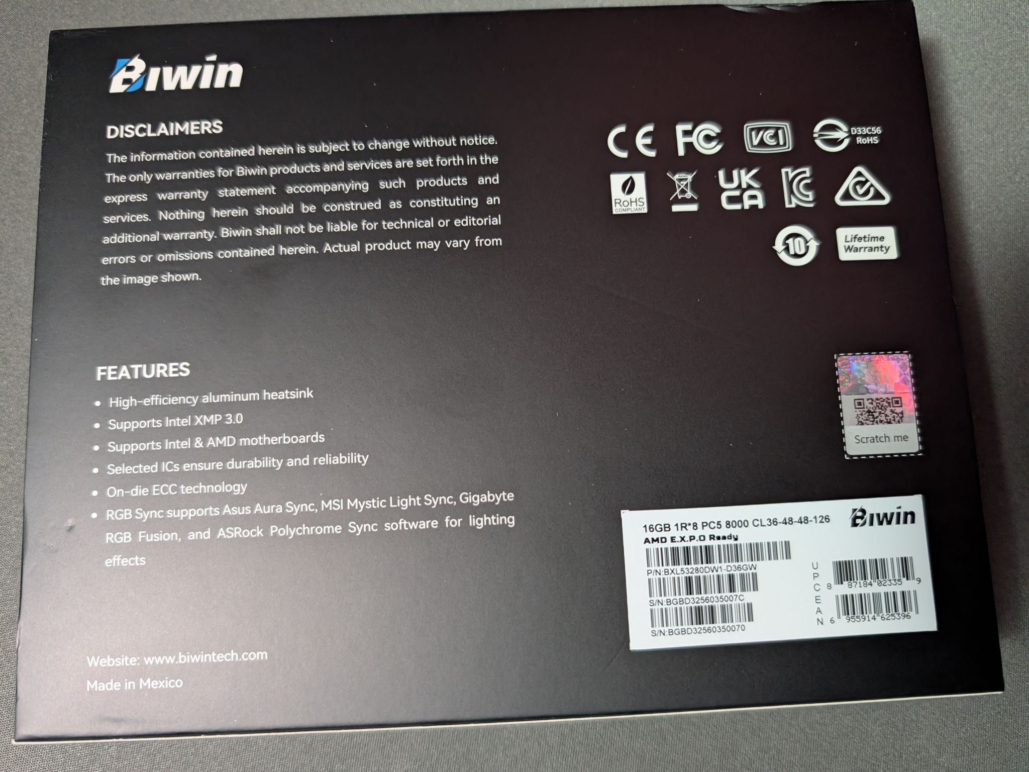 Biwin Black Opal DW100 DDR5 RGB 32GB (2x16GB) 8000MHz CL36 RAM