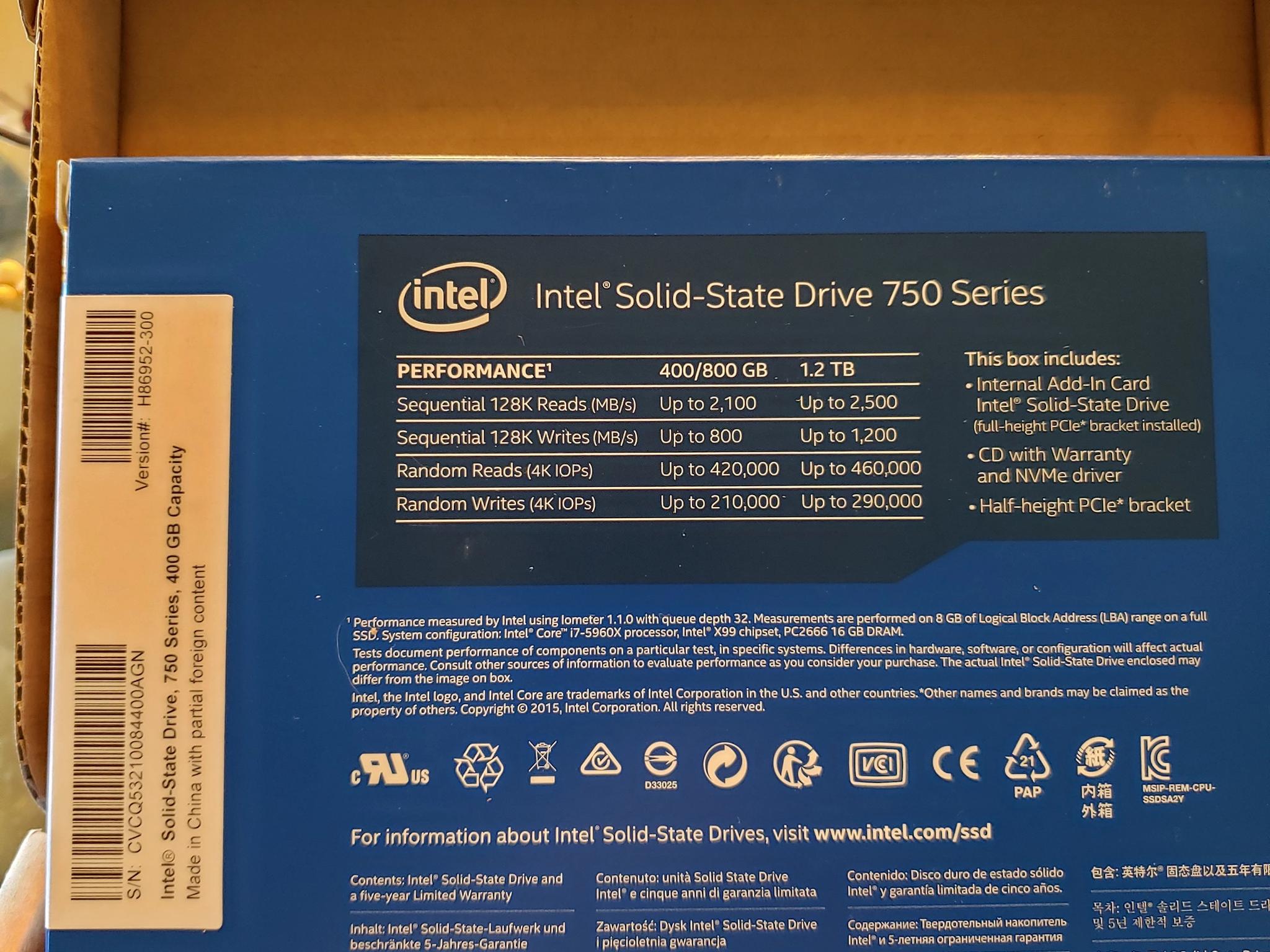 NEW Intel 750 Series Add-In Card - PCIe 3.0 x4 NVMe MLC SSD drive (400GB)