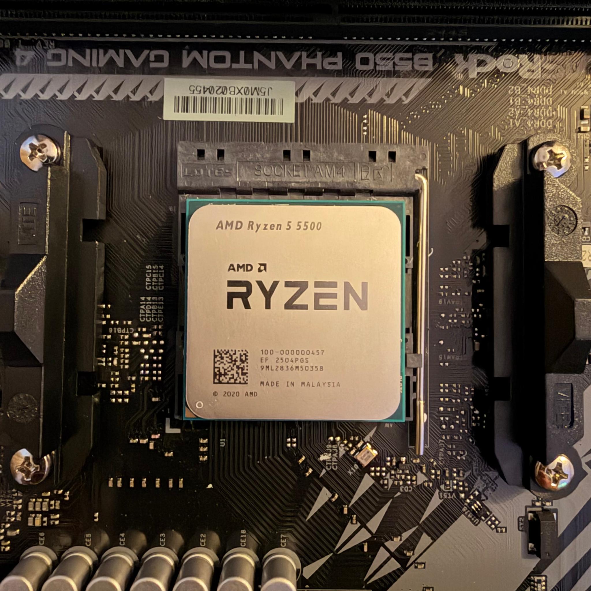 CPU + Mobo + RAM | AMD Ryzen 5 5500, ASRock B550 Phantom Gaming 4, 16GB DDR4, AMD Wraith Stealth